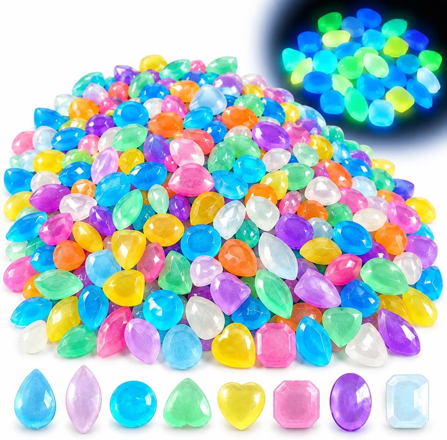 400 kleurrijke lichtstenen, 1 cm glitterstenen, mugggelstenen
