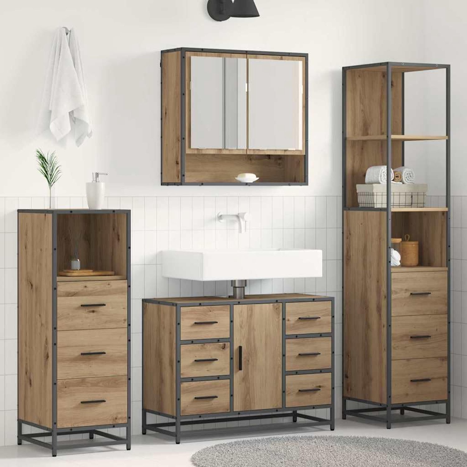 Badkamermeubelset 4 stuks Artisan eiken 80 x 33 x 60 cm