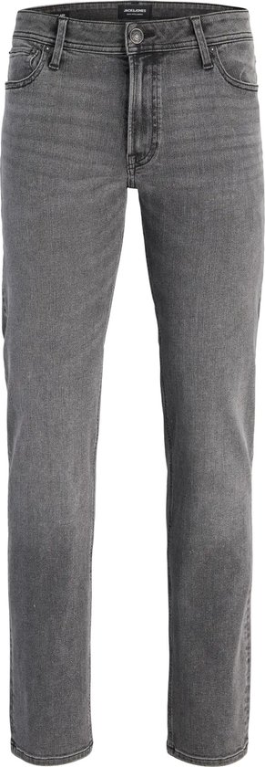 Grijze regular/straight fit jeans met knoopsluiting en vijf zakken.