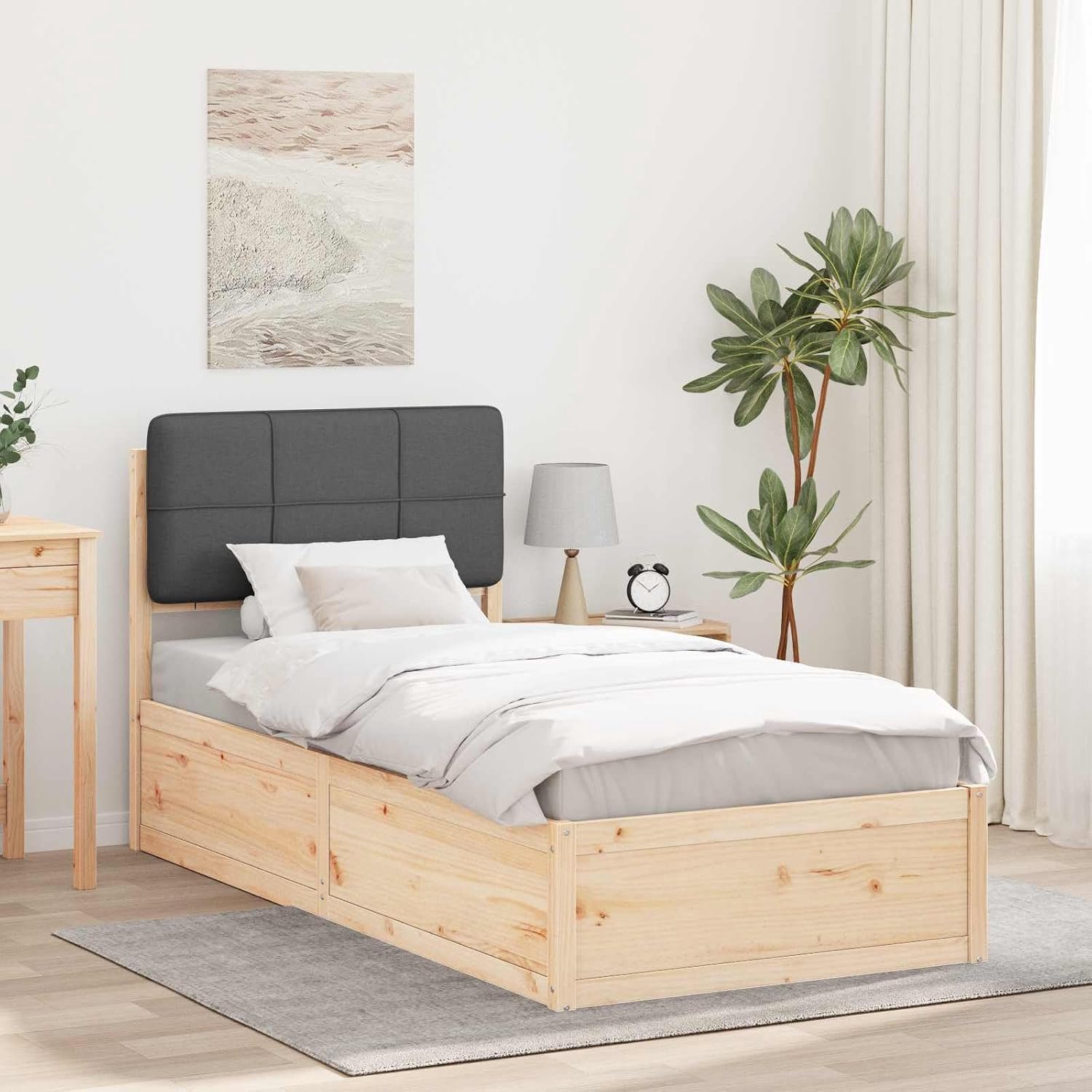 Grenen houten bedframe gestoffeerd hoofdbord moderne elegante stijl