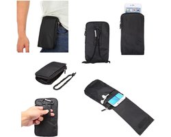 Universele verticale strepen zakje tas tas ritssluiting karabijnhaak voor Q-MOBILE NOIR LT600 (2015) - ZWART XXM (18 x 10 cm)