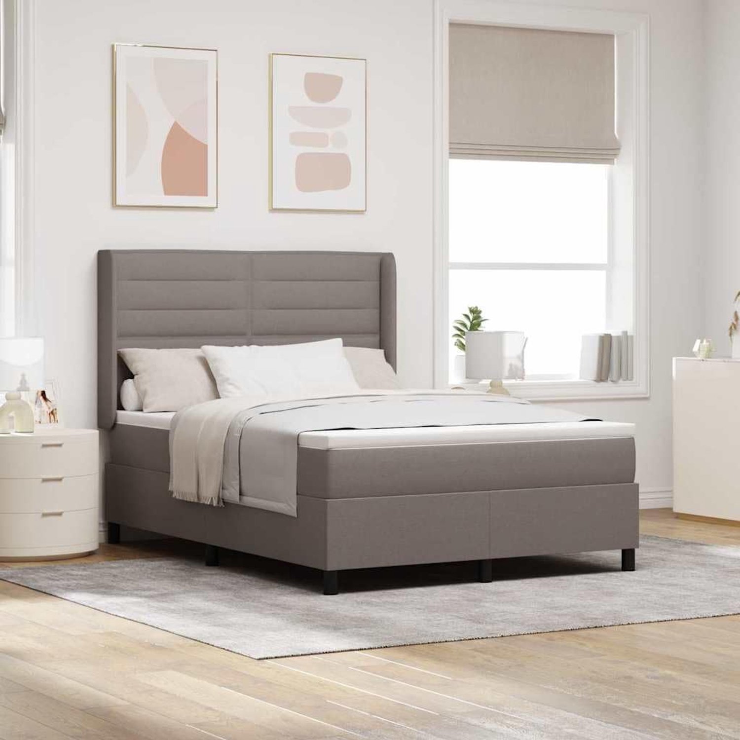Stoffen boxspring met verstelbaar hoofdeinde Taupe 140x200 cm
