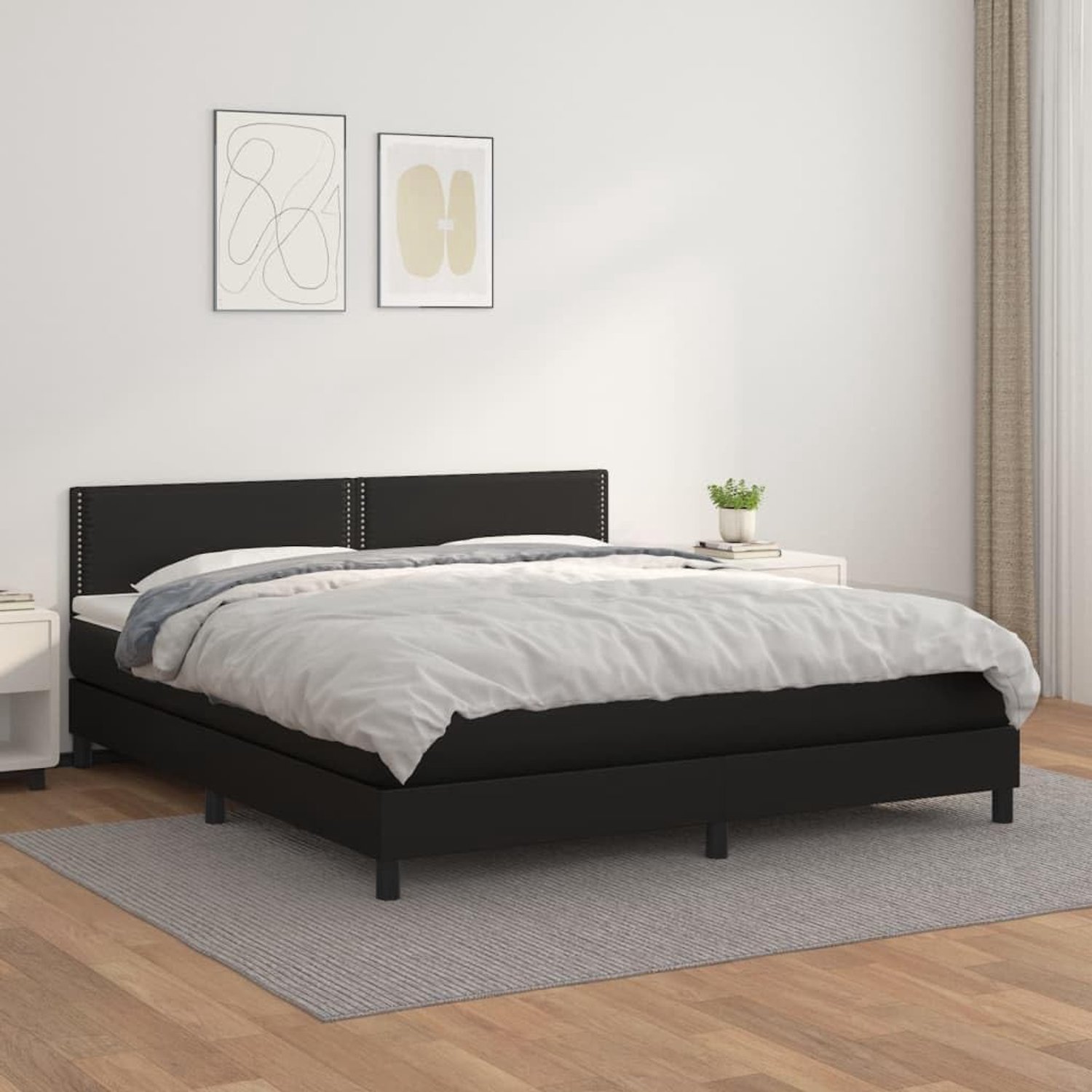 Boxspringbed met matras, 180 x 200 cm, zwart, van duurzaam kunstleer, in hoogte verstelbaar hoofdeinde, middelharde pocketveringmatras voor een rustige slaap