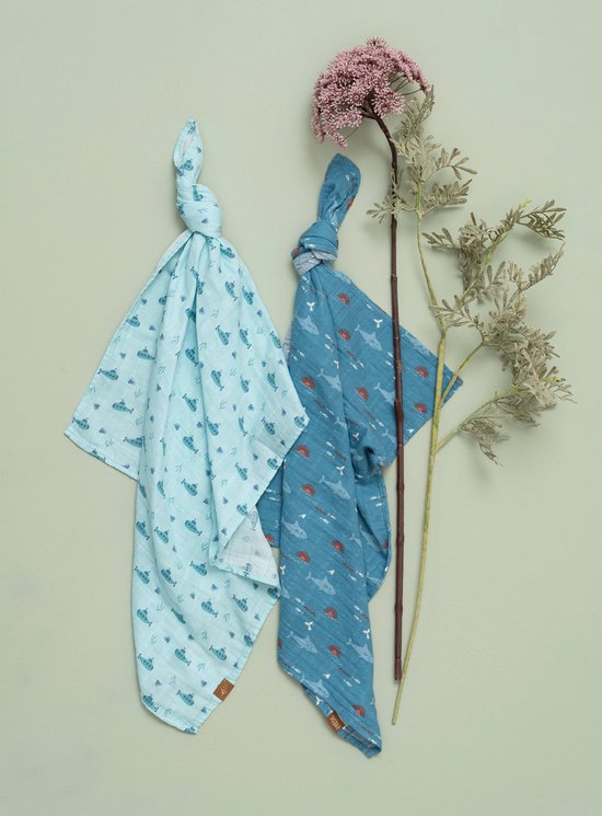 Fresk Hydrofiele Doek – 70 x 60 cm - Spuugdoekjes - Babyverzorging - 1 stuk - Ademend en Absorberend - Babyspullen - Blauw - Submarine — afbeelding 2