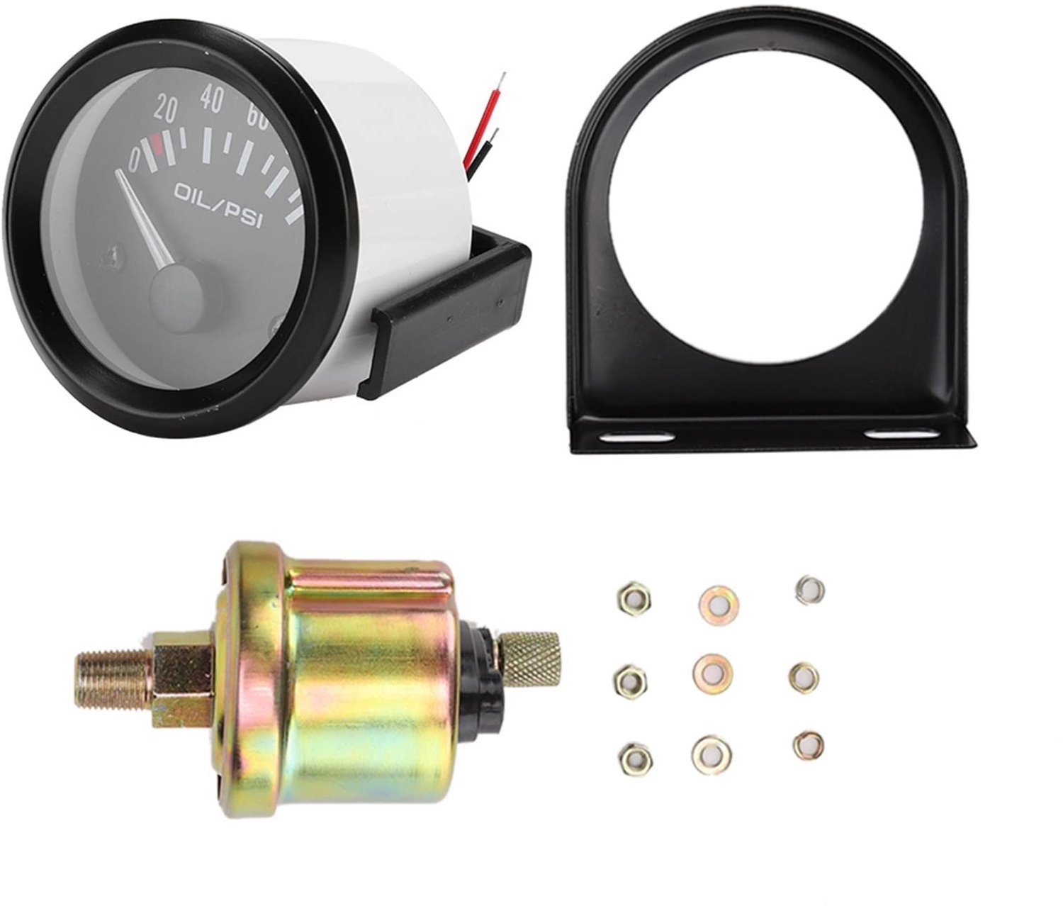 Olie Drukmeter 52mm - 12V - Universele Gebruik - Wit Licht Indicator - Schokbestendig - Robuust ABS Materiaal - Hoge Meetnauwkeurigheid - Olie Druk Indicator