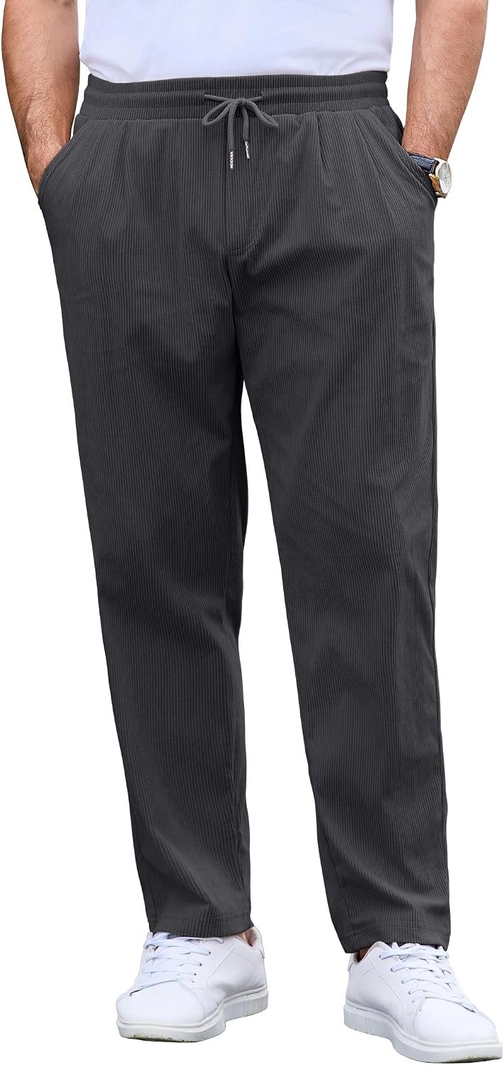 Broek voor heren, recht, elastische tailleband, zakken