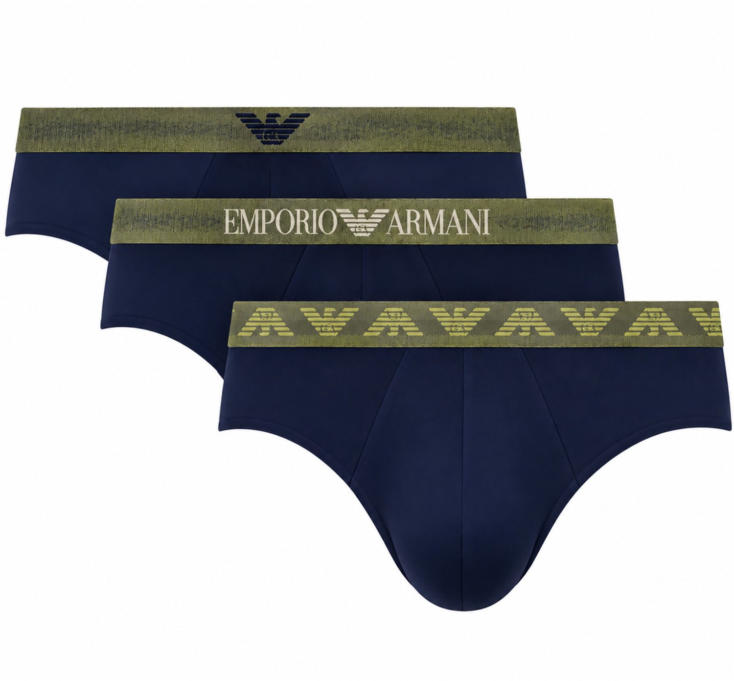 Armani slips 3-pack shiny waistband blauw
