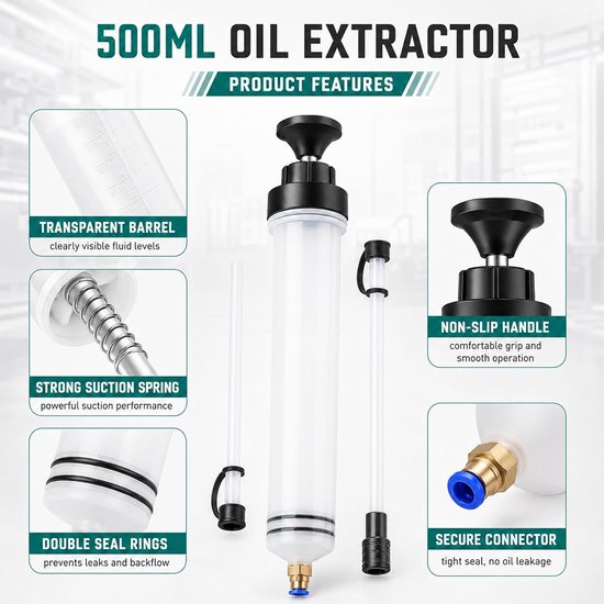 Olie-afzuigspuit 500 ml met slang, olie-afzuigpomp auto, spuit voor vloeistofoverdracht