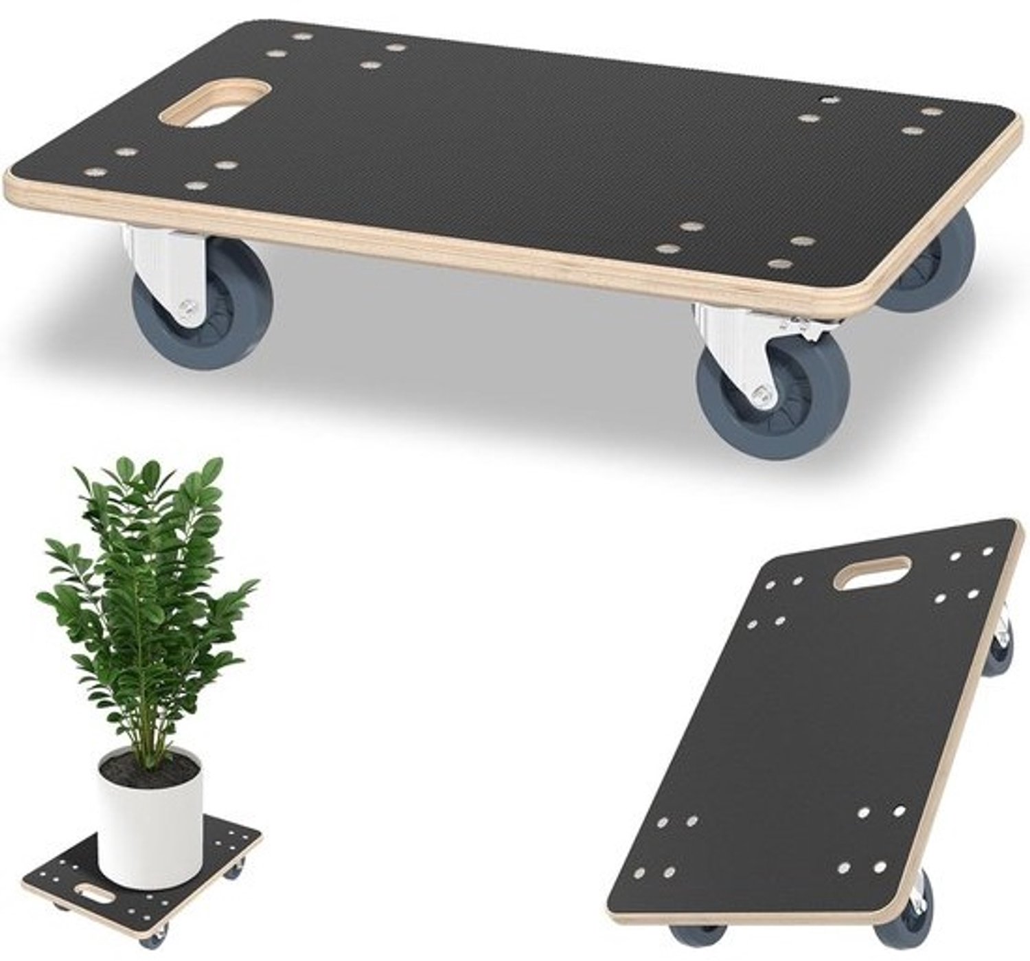 Rolplank - Transportroller voor meubels - Meubels verplaatsen - 360 graden zwenkwielen - 600 x 400 mm - Houtkleur