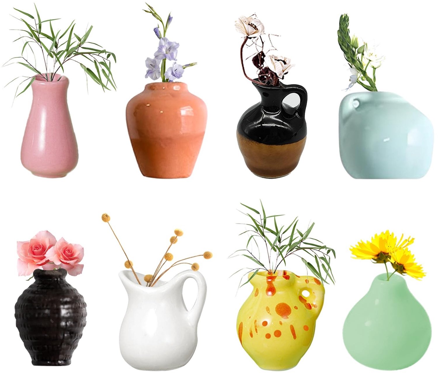 Set van 8 Mini Magnetische Vazen - Decoratieve Fridge Magnets