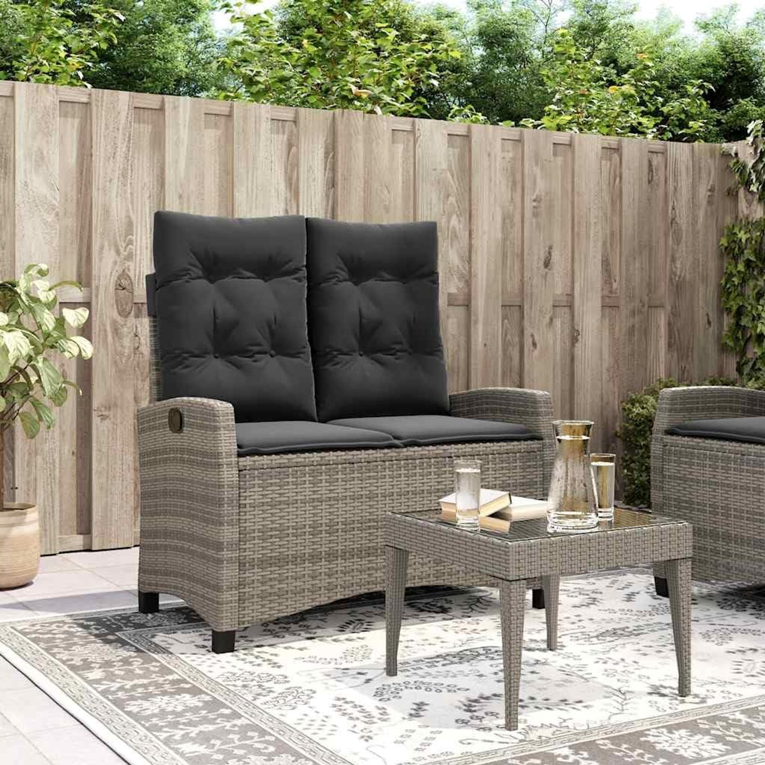 Verstelbaar met kussens poly rattan grijs ligbank tuinbank buitenmeubel opklapbaar weerbestendig met dikke kussens voor terras balkon