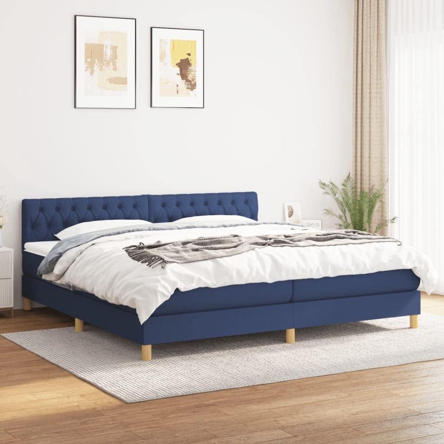 Ademend Boxspring In hoogte verstelbaar hoofdbord Blauw 200x200 cm