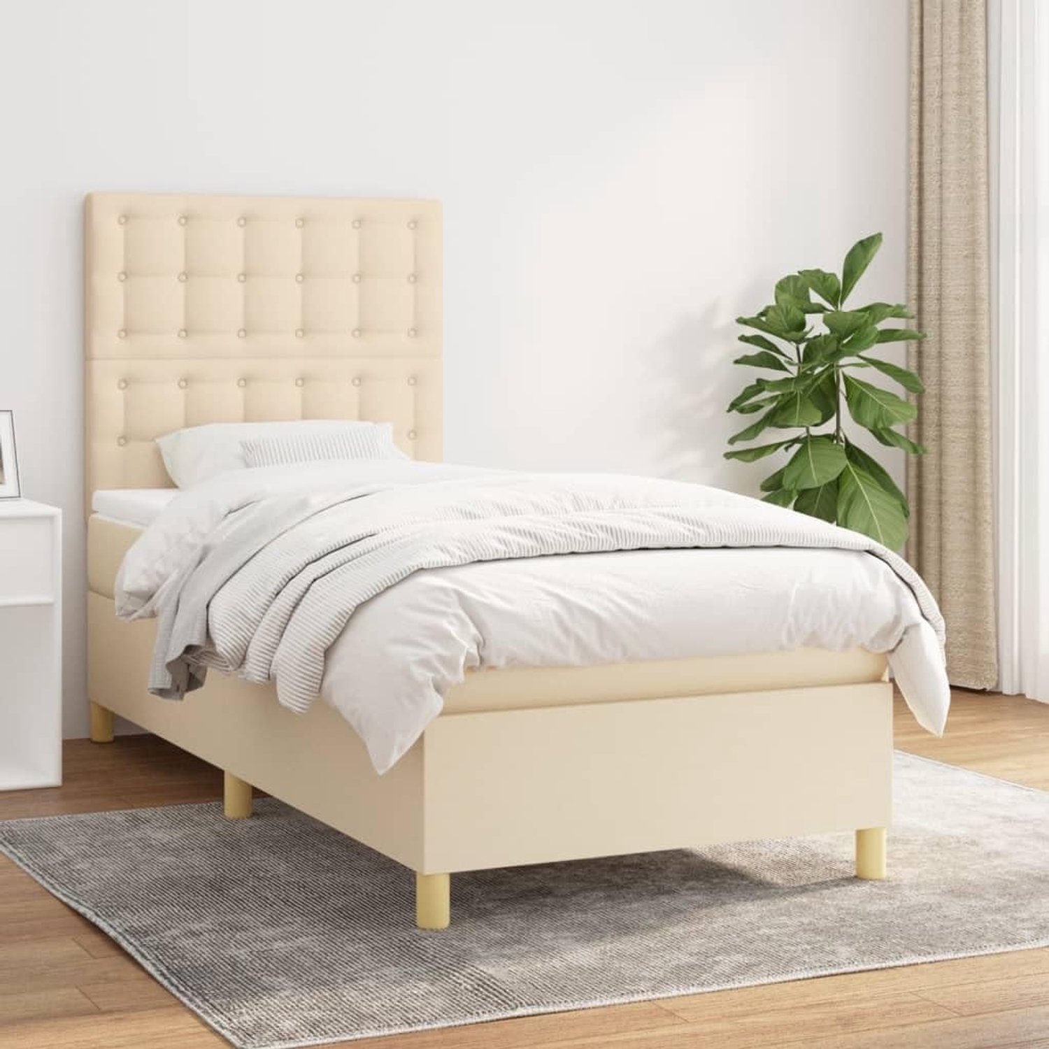 Stof Verstelbaar hoofdbord Boxspringbed Crème 90x190 cm