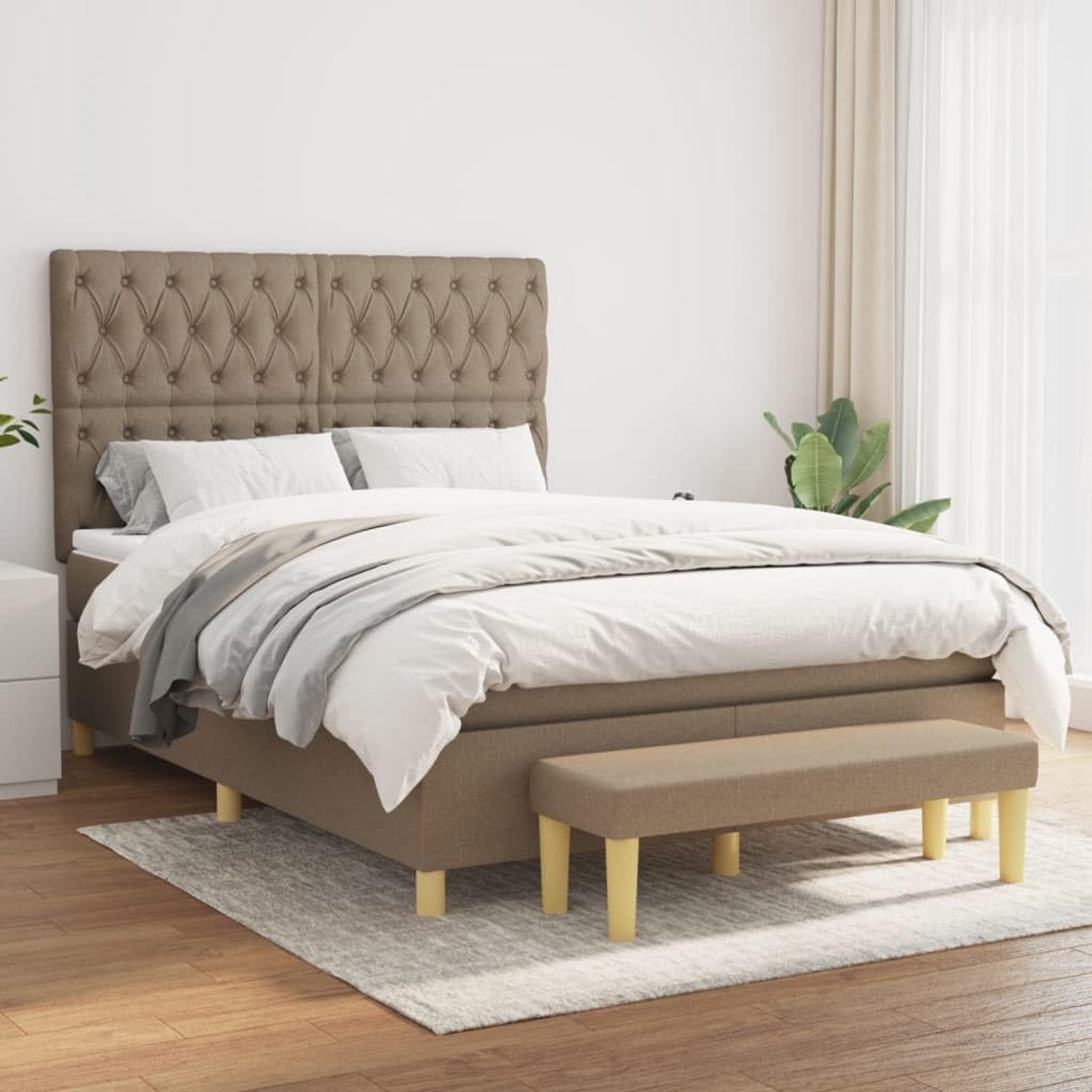 Stof Verstelbaar hoofdbord Boxspringbed Taupe 140x190 cm