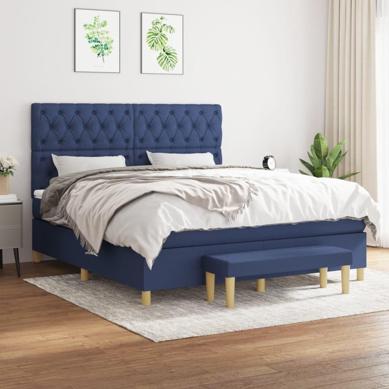 Stof verstelbaar hoofdbord Boxspringbed Blauw 160x200 cm