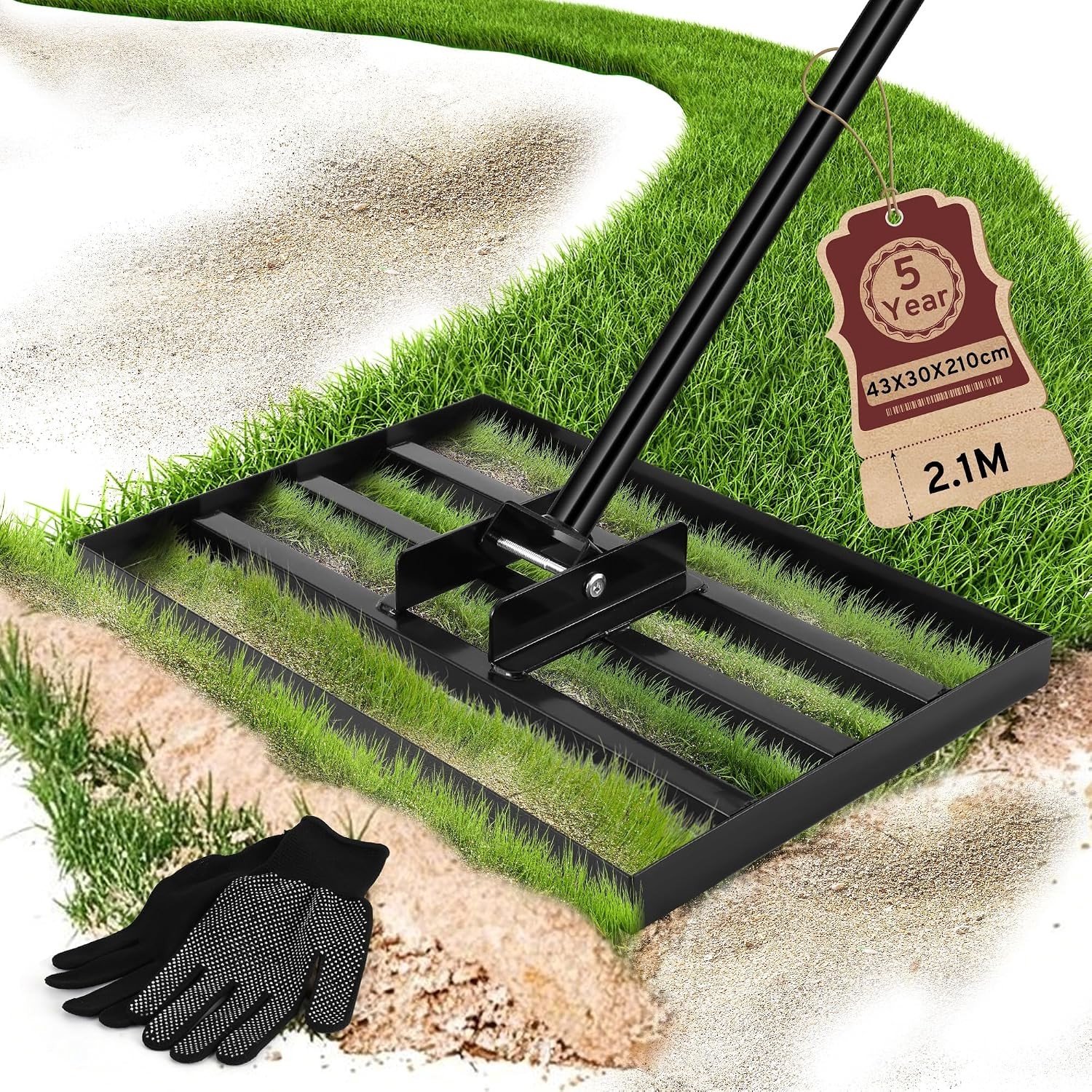 Zware Grond Egalisatie Hark 43 x 30 cm, Verstelbare 210 cm Handgreep, Tuin- en Golfbaan Onderhouds Tool