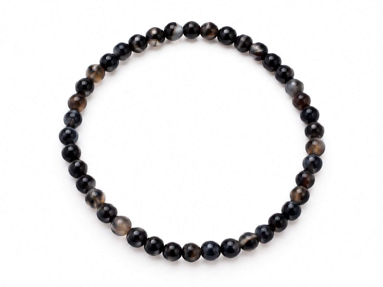 Zwarte Agaat Armband – 4 mm Kralen – 18 cm – Elastisch – Unisex – Zwarte agaat sieraden – Agaat armband - Zwarte armband – Fijne armband – Armband met kleine kralen – Agaat