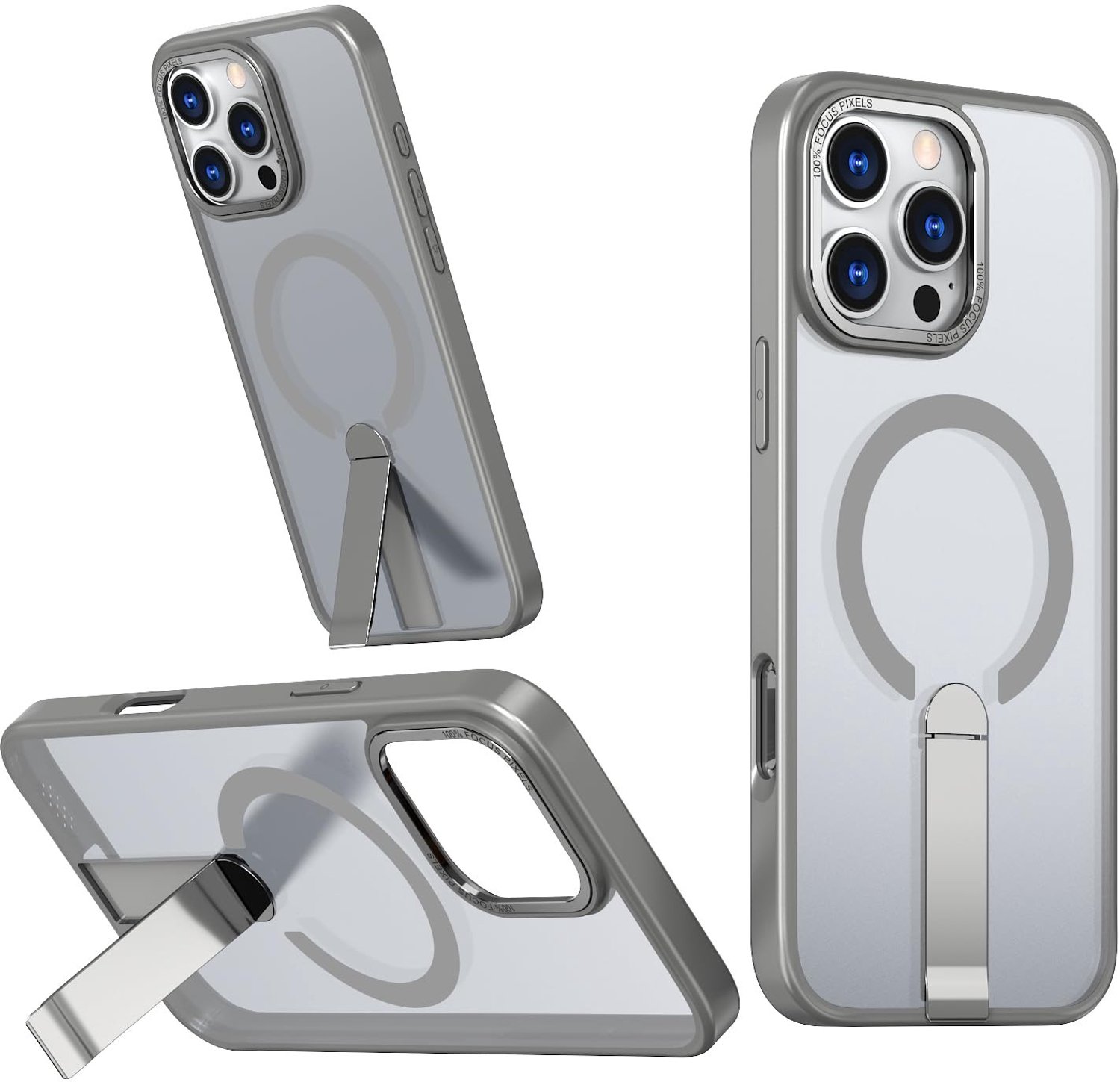 MagSafe Beschermhoes voor iPhone 16 Pro met Stand, Matte Grijs
