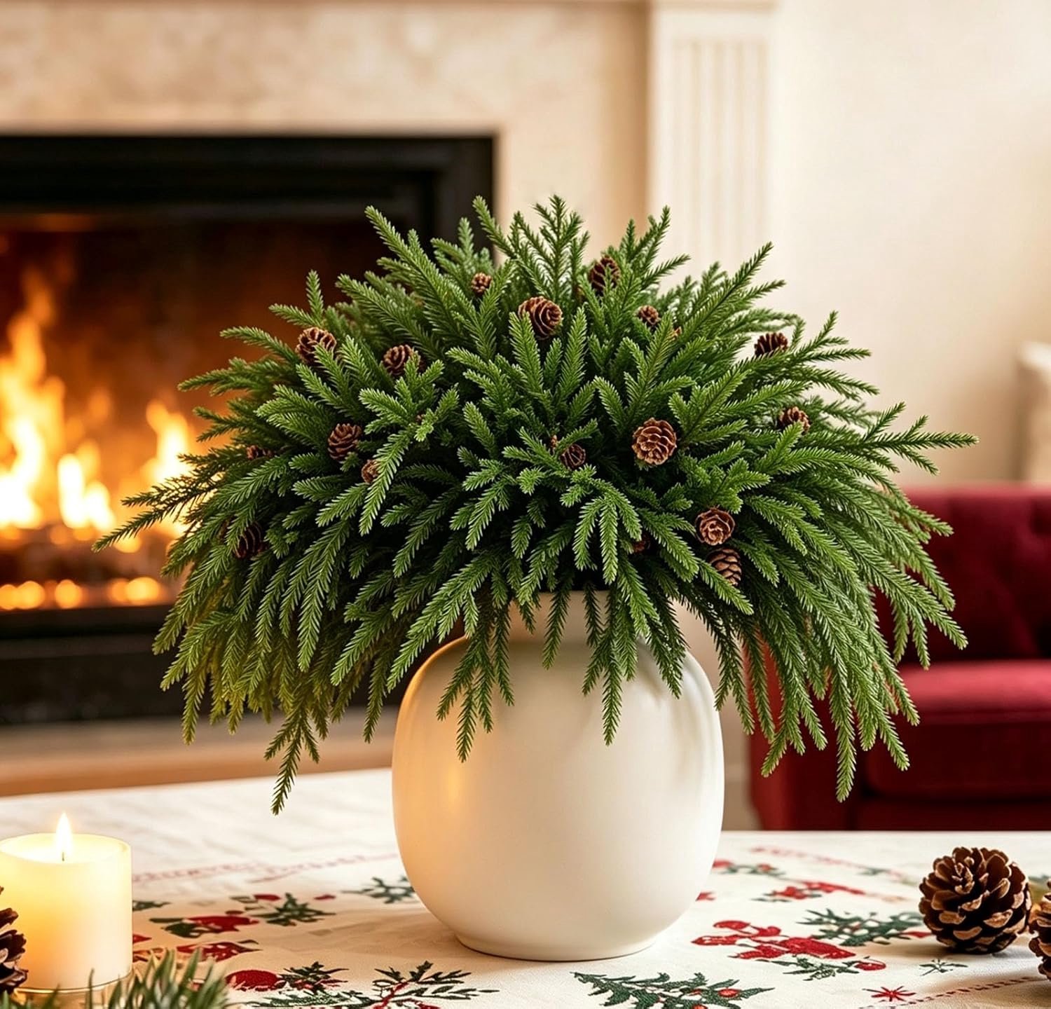 4 Stks Kerst Real Touch Norfolk Pine Takken met Dennenappels