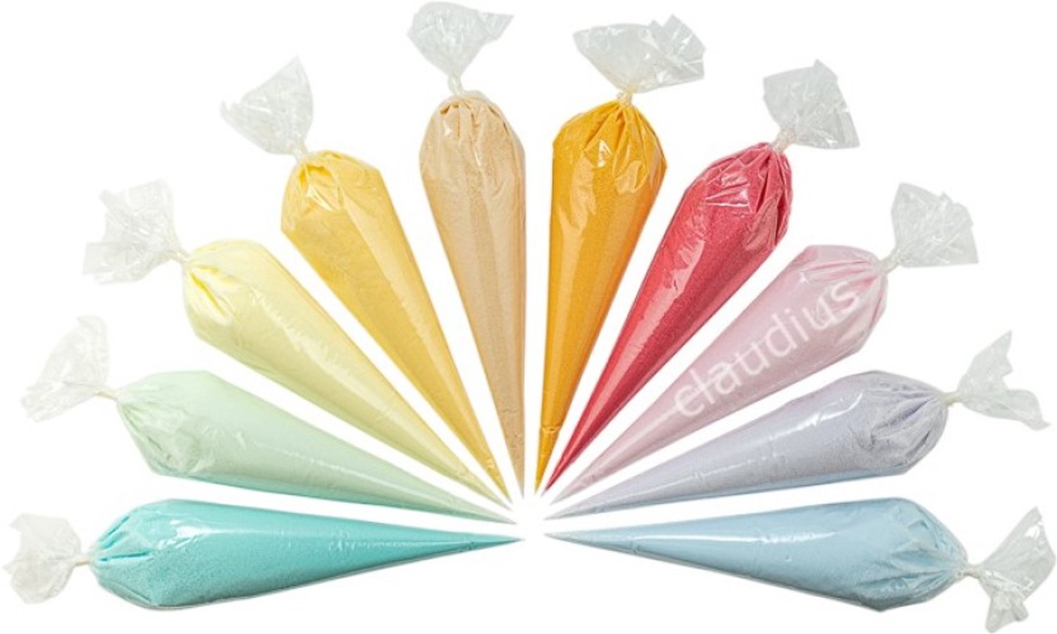 Claudius Scrubzout Rainbow - 500 gram in puntzak transparant - 10 stuks - zen moment, eucalyptus, opium, lavendel, rozen, hamam, vanille, amandel, appel-kaneel en fruity melon - Hydraterende Lichaamsscrub - Body Scrub