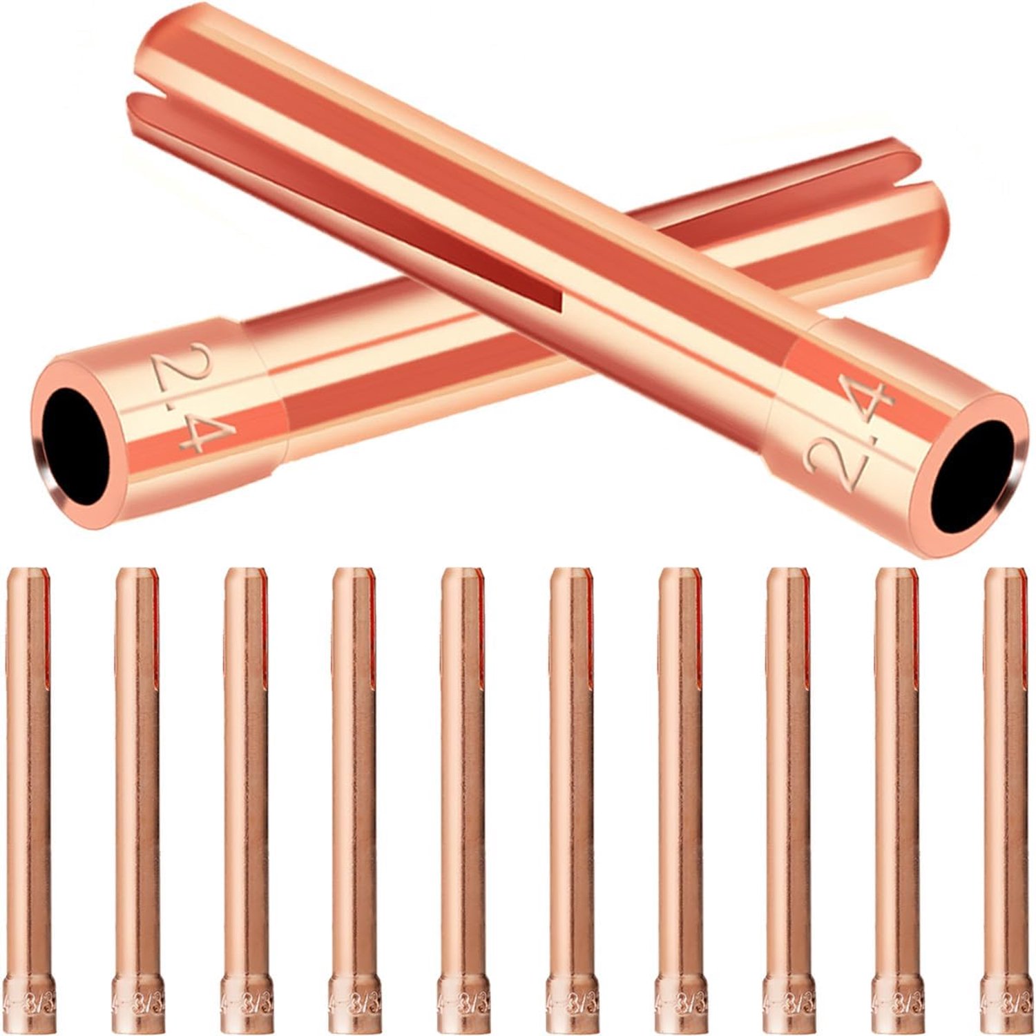 TIG Collet Tips Kit 2.4mm - 12 Stuks - Rood Koper - Voor TIG WP-17, WP-18, WP-26 - Vemera