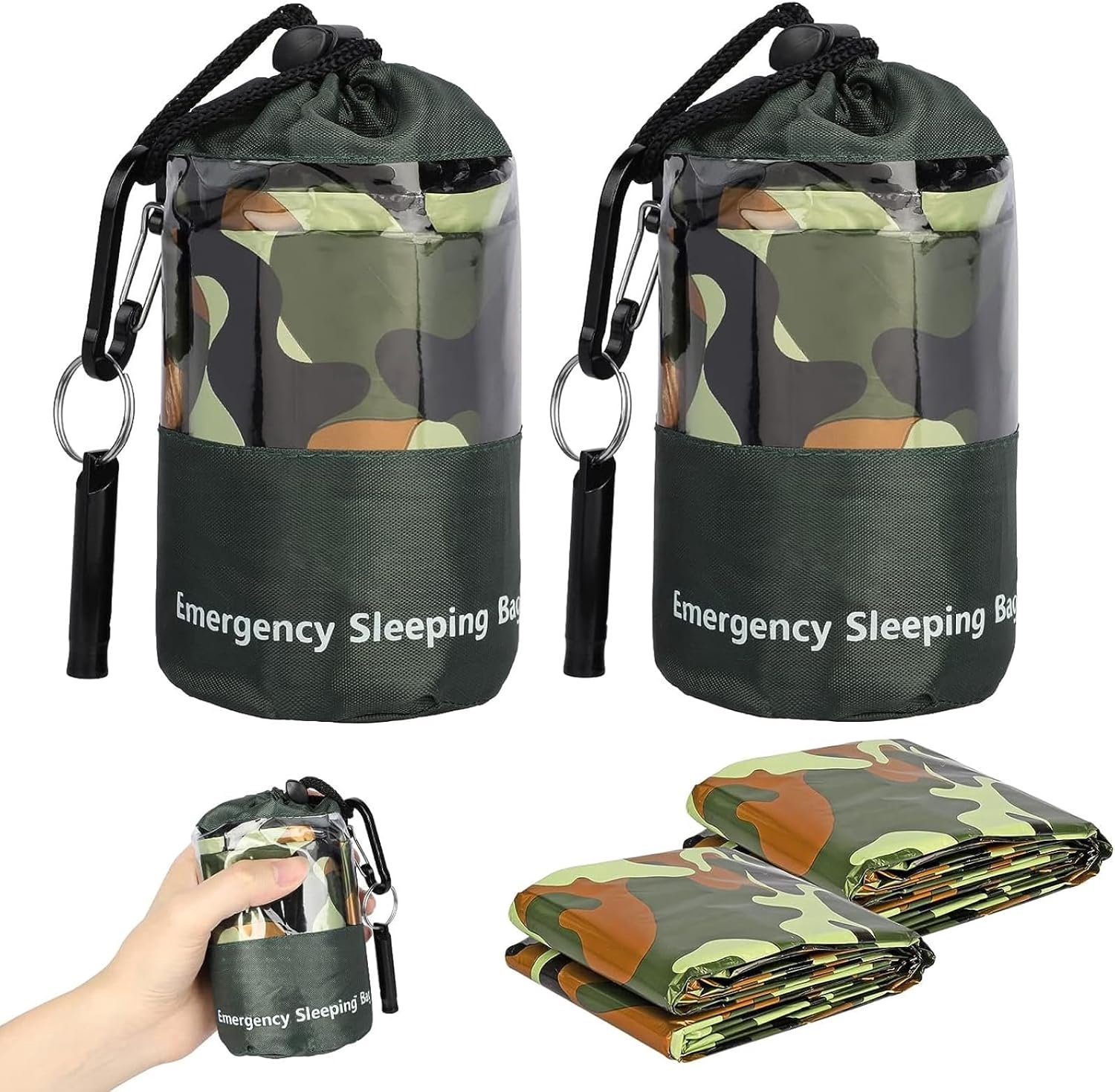 2 Pack Emergency Slaapzak, Waterdichte Lichtgewicht Thermische Bivy Sack, Survival Deken Tassen Draagbare Nylon Tas voor Camping, Wandelen, Outdoor