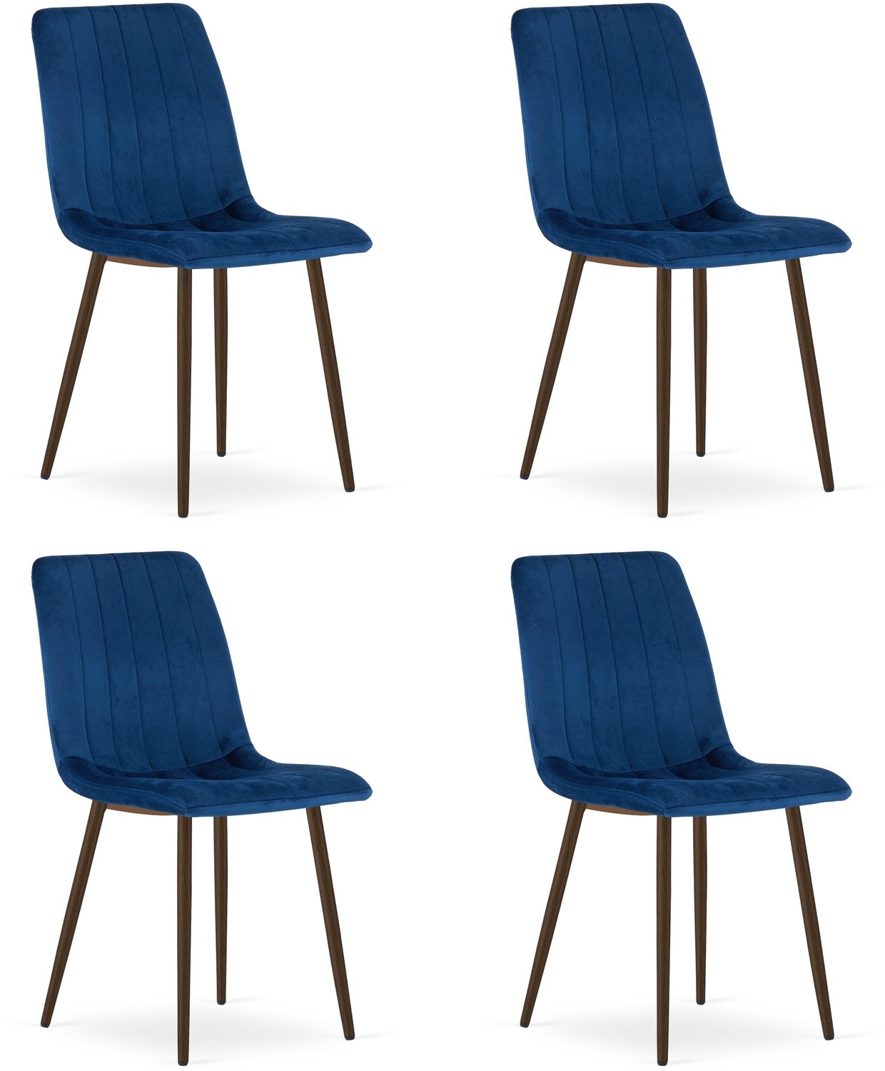 LEOBERT Set van 4 Eetkamerstoelen LAVA Donkerblauw Fluweel met Houtlook Poten – Elegante Stoelen voor Keuken, Eetkamer en Woonkamer – Modern Design Donkerblauw / Houtlook