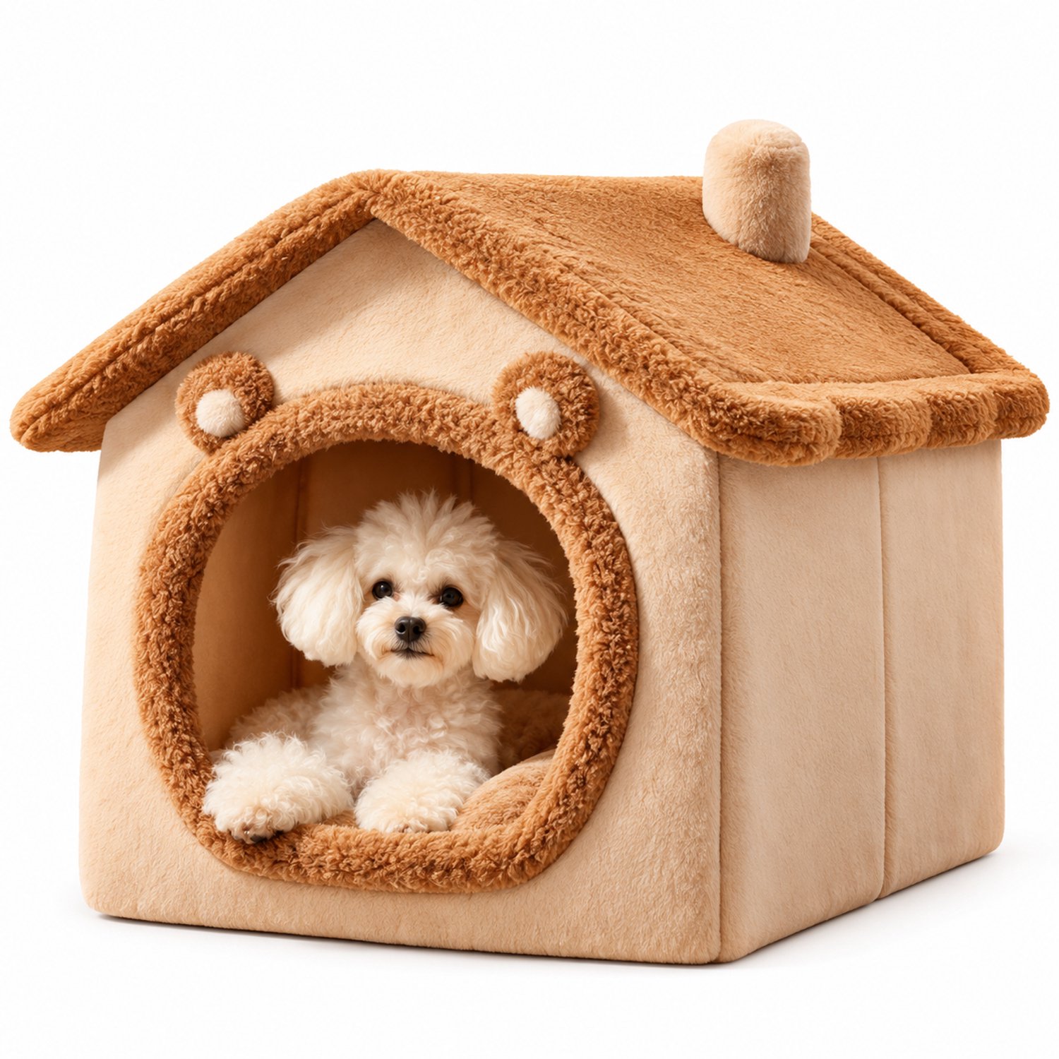 VILIMA - Hondenmand - Kattenmand - Hondenhuis voor binnen - Warm in de winter - Kleine dieren - 42x36x38 cm - Wasbaar - Bruin