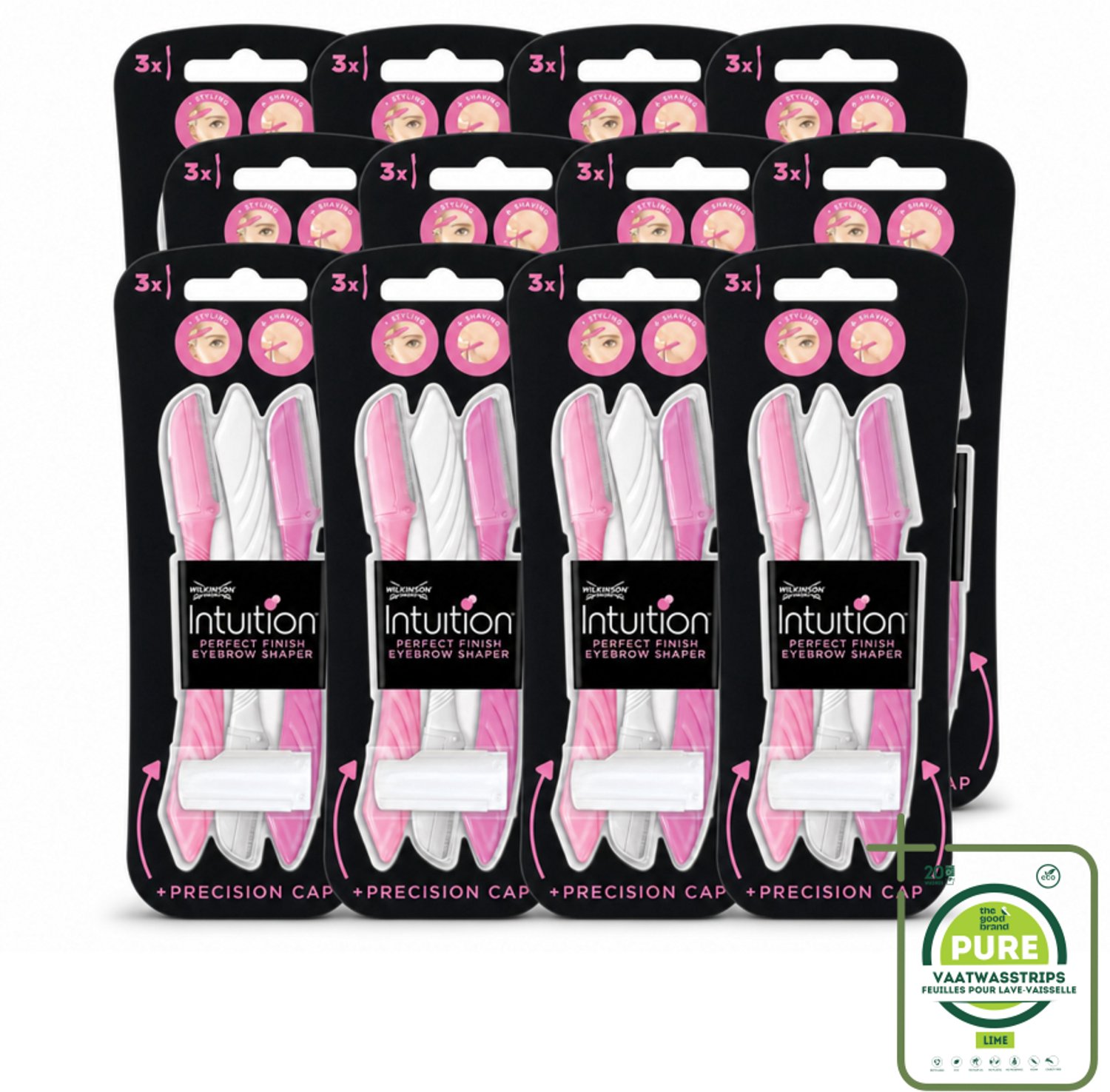 12 x Wilkinson Intuition - Navulmesjes - Wenkbrauw Shaper - Precisie - 3 mesjes - Grootverpakking - Vaatwasstrips - Wenkbrauw Shaper - Haartjes Verwijderen - Exfoliatie - Huid Verzorgen - Precisie