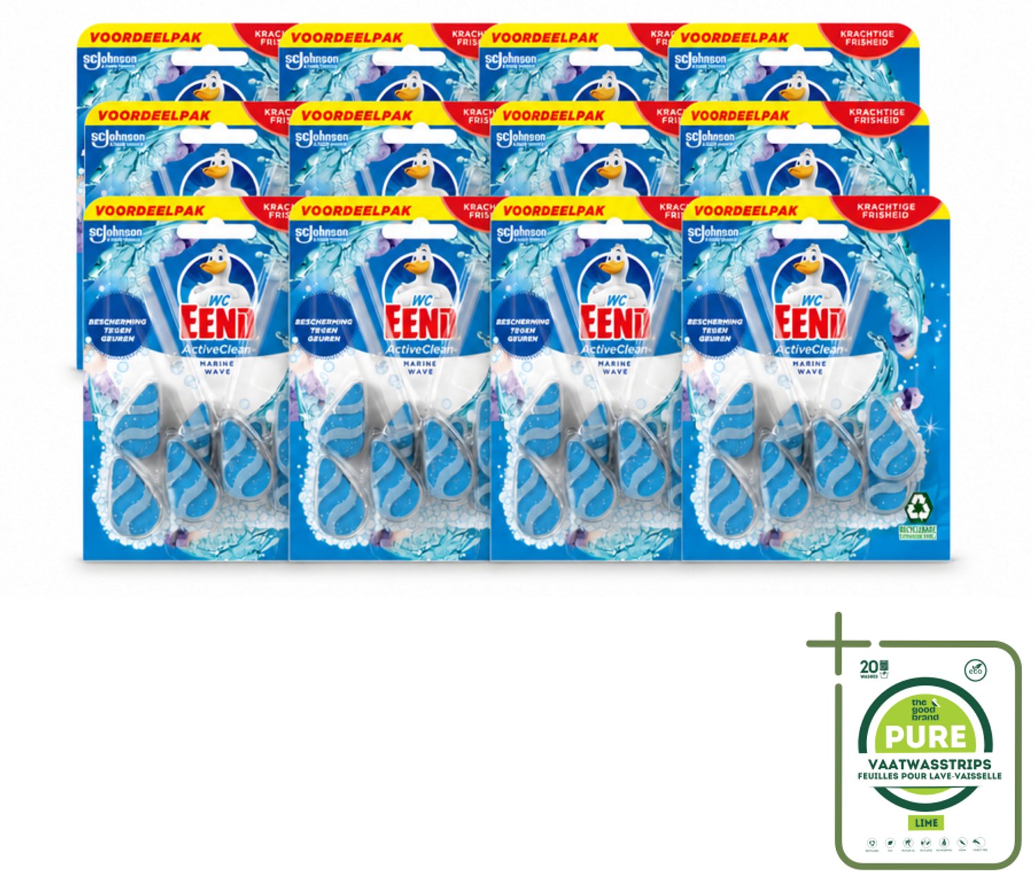 12 x WC Eend - Active Clean Marine - Toiletblok Duopack - Meer Schuim & Frisheid - 2 Toiletblokken - Grootverpakking - Vaatwasstrips - Toiletblok - Reiniging Toilet - Schuim Toilet - Fris Toilet - Kalkaanslag Bestrijden
