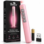 Boncy® Draadloze Presentatie Klikker - Pointer Met Laser voor Presenteren - Powerpoint Afstandsbediening Presenter - Wireless Presentation Clicker met USB Ontvanger - Laserpointer - Inclusief AAA Batterij - Presenters voor Windows & Mac OS - Roze