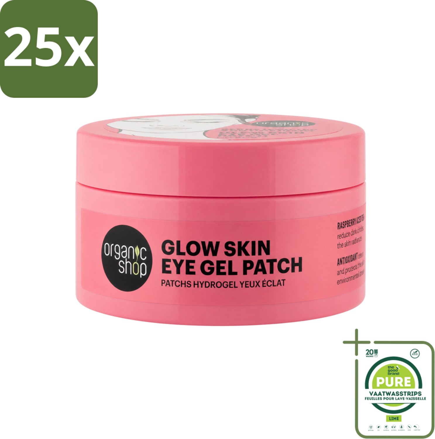 25 x Organic Shop - Eye Gel Patch Berry Iced Tea & Antioxidant - Kalmerend en Hydraterend - 60 Patches - Grootverpakking - Vaatwasstrips - Oogverzorging - Oogpatches - Hydratatie - Kalmerende Oogverzorging - Antioxidanten