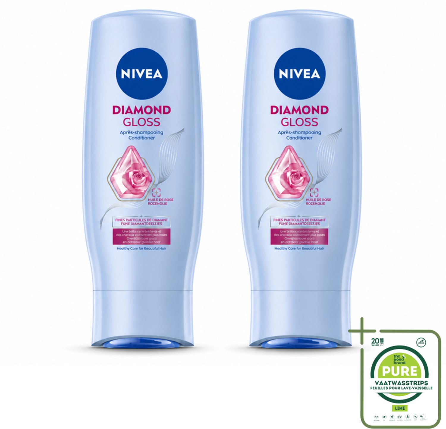 2 x NIVEA - Diamantglans Conditioner - Crèmespoeling - Voor Glans - 200 ml - Grootverpakking - Vaatwasstrips - Diamant Glans - Haar Verzorgen - Haar Glans - Haar Verzachten - Haar Doorkambaar