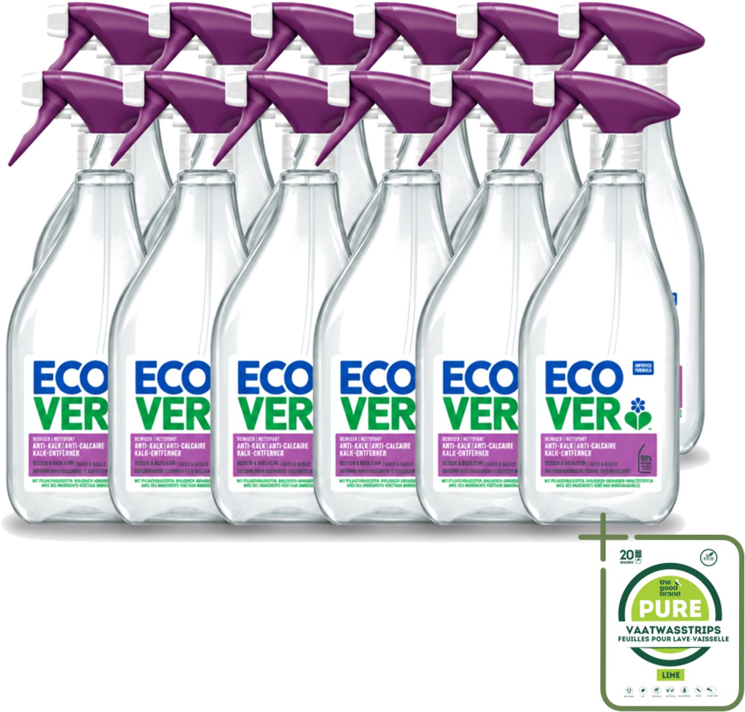 12 x Ecover - Kalkreiniger - Bessen & Basilicum - 500 ml - Grootverpakking - Vaatwasstrips - Kalkverwijderen - Kalkaanslag - Reiniger - Natuurlijke Reiniger - Ecologische Reiniger