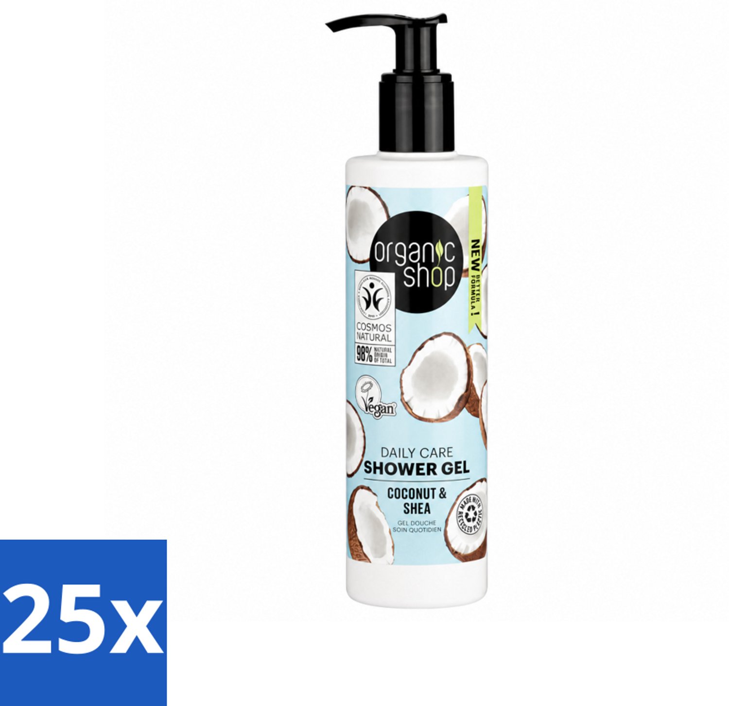 25 x Organic Shop - Daily Care Coconut & Shea Shower Gel - Hydratatie & Verzorging - 280 ml - Voordeelverpakking - 25 stuks