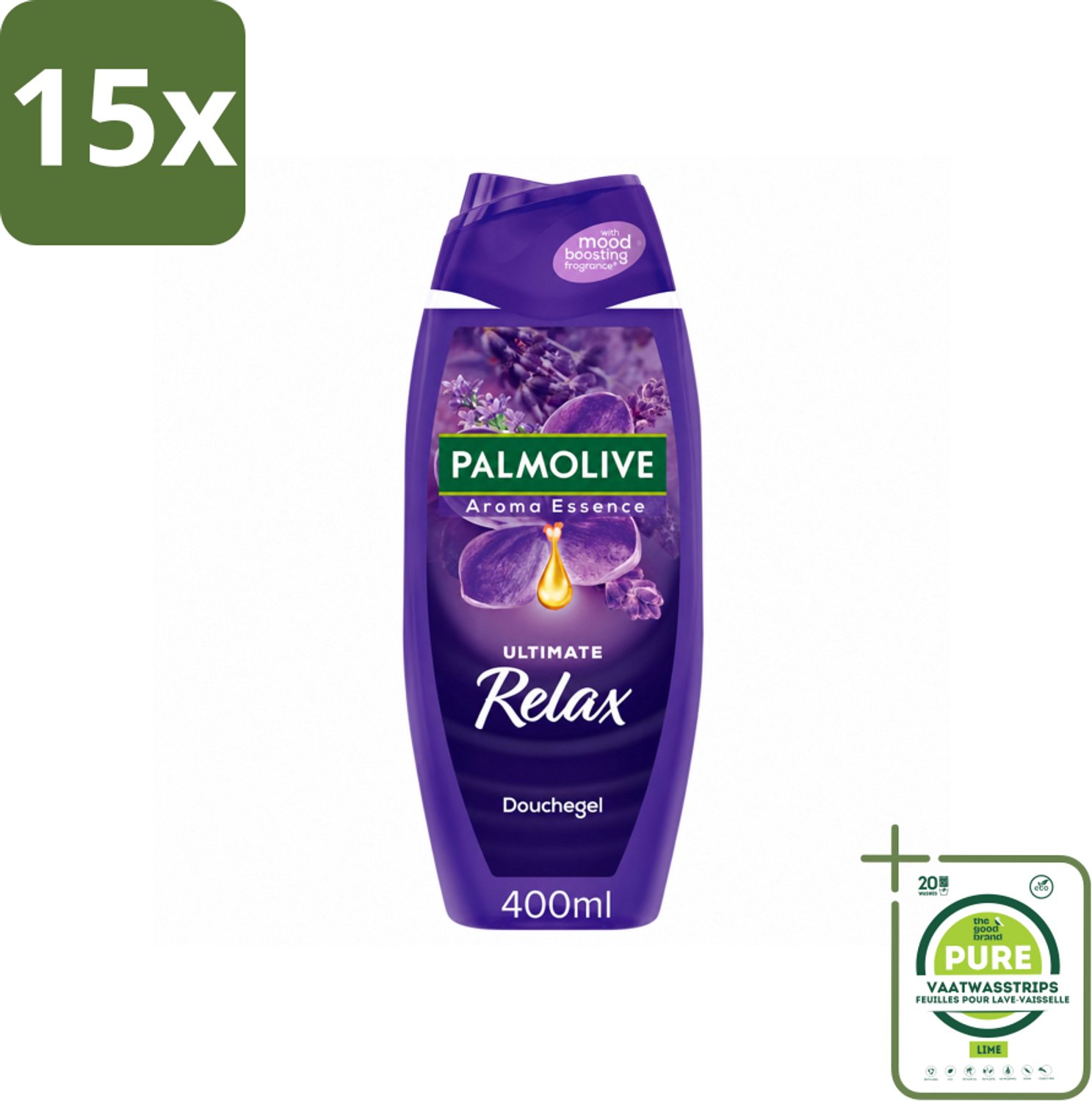 15 x Palmolive - Aroma Essences Ultimate Relax - Douchegel - Ontspannende Geur - 400 ml - Grootverpakking - Vaatwasstrips - Douchegel - Ontspanning - Natuurlijke Geur - Lavendel - Zachte Huid