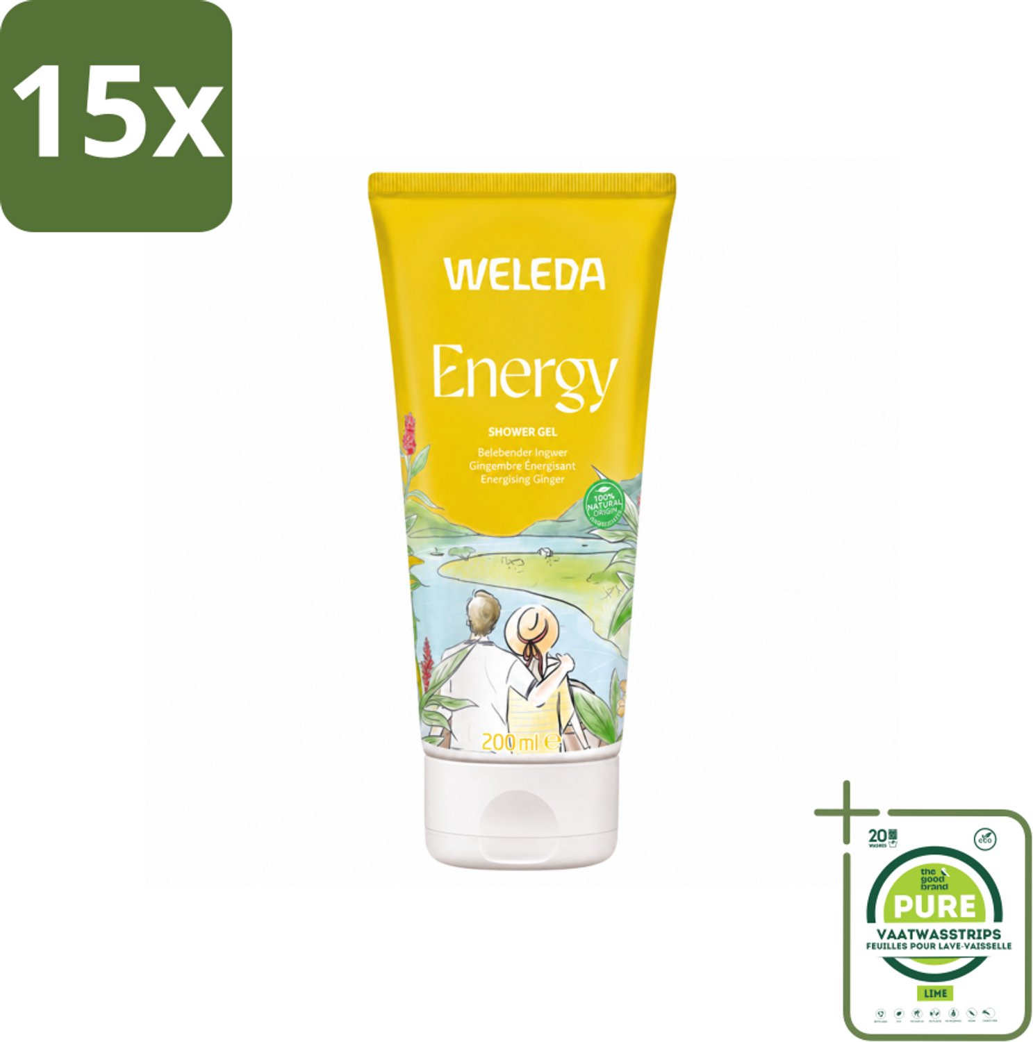 15 x WELEDA - Douchegel Aroma Shower Energy - 200 ml - Grootverpakking - Vaatwasstrips - Energie - Energieboost - Natuurlijke Douchegel - Aromatherapie - Frisheid