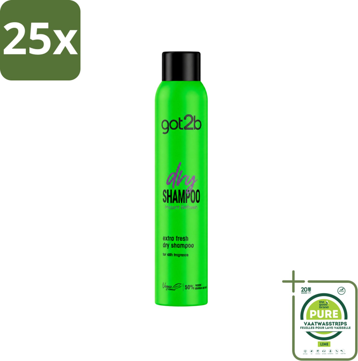 25 x Got2B - Droogshampoo - Extra Fresh - 200 ml - Grootverpakking - Vaatwasstrips - Droog Haar - Fris Haar - Droogshampoo - Haarkleur - Haartextuur