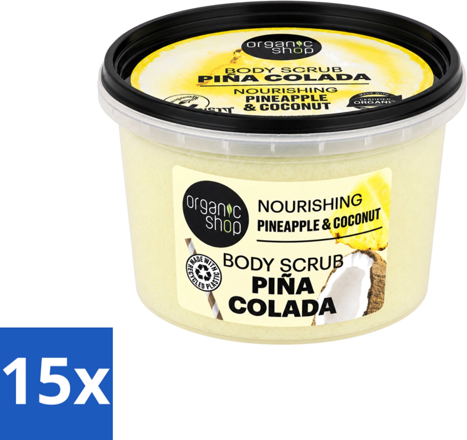 15 x Organic Shop - Body Scrub Pineapple & Coconut - Verfrissend en Voedend - 250 ml - Voordeelverpakking - 15 stuks