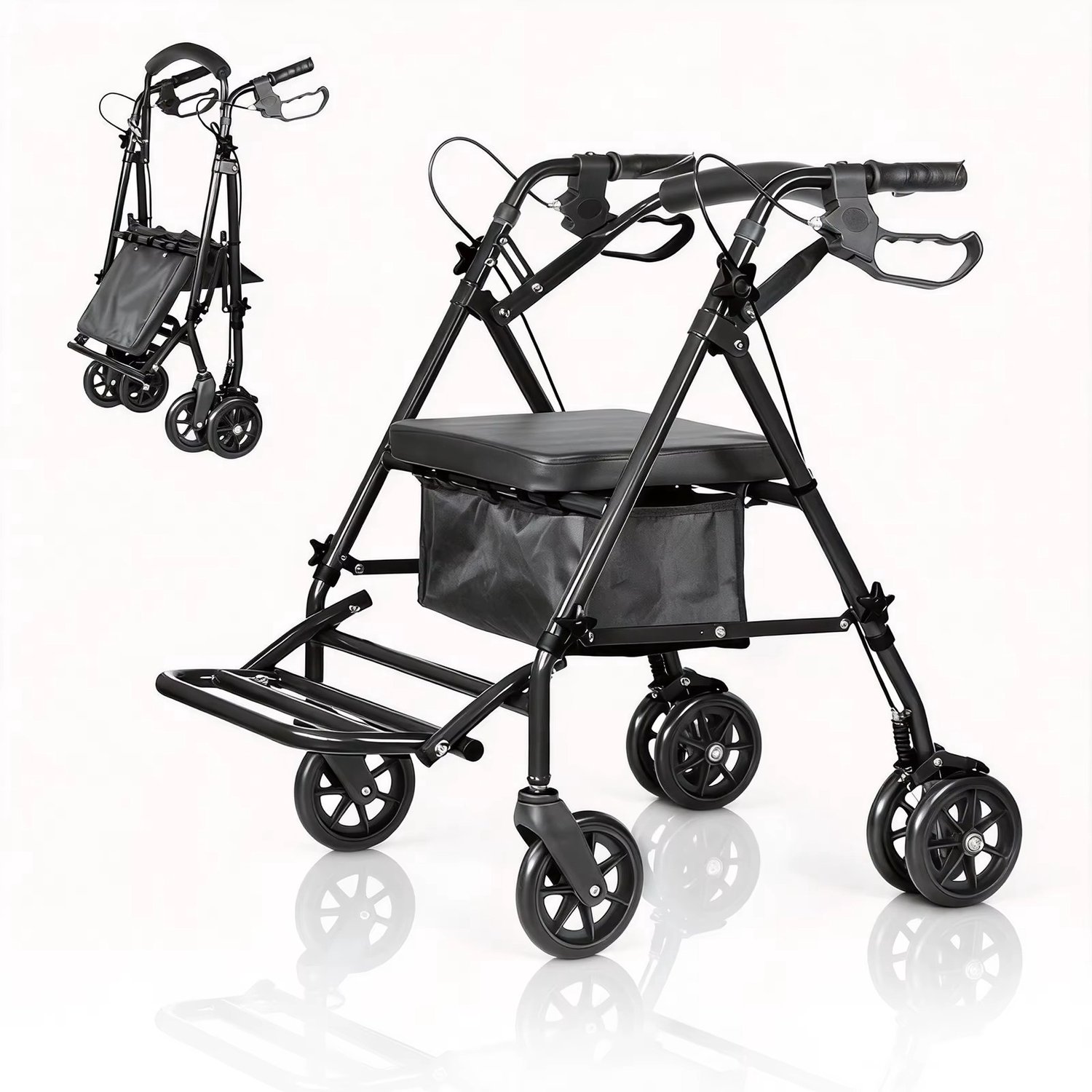 CreateEcom rollator - rolstoel - rollator lichtgewicht en opvouwbaar - rollators & transportstoelen - opvouwbare rollenstoelen - rolstoelcombinaties & aluminium loophulpmiddelen - zwart