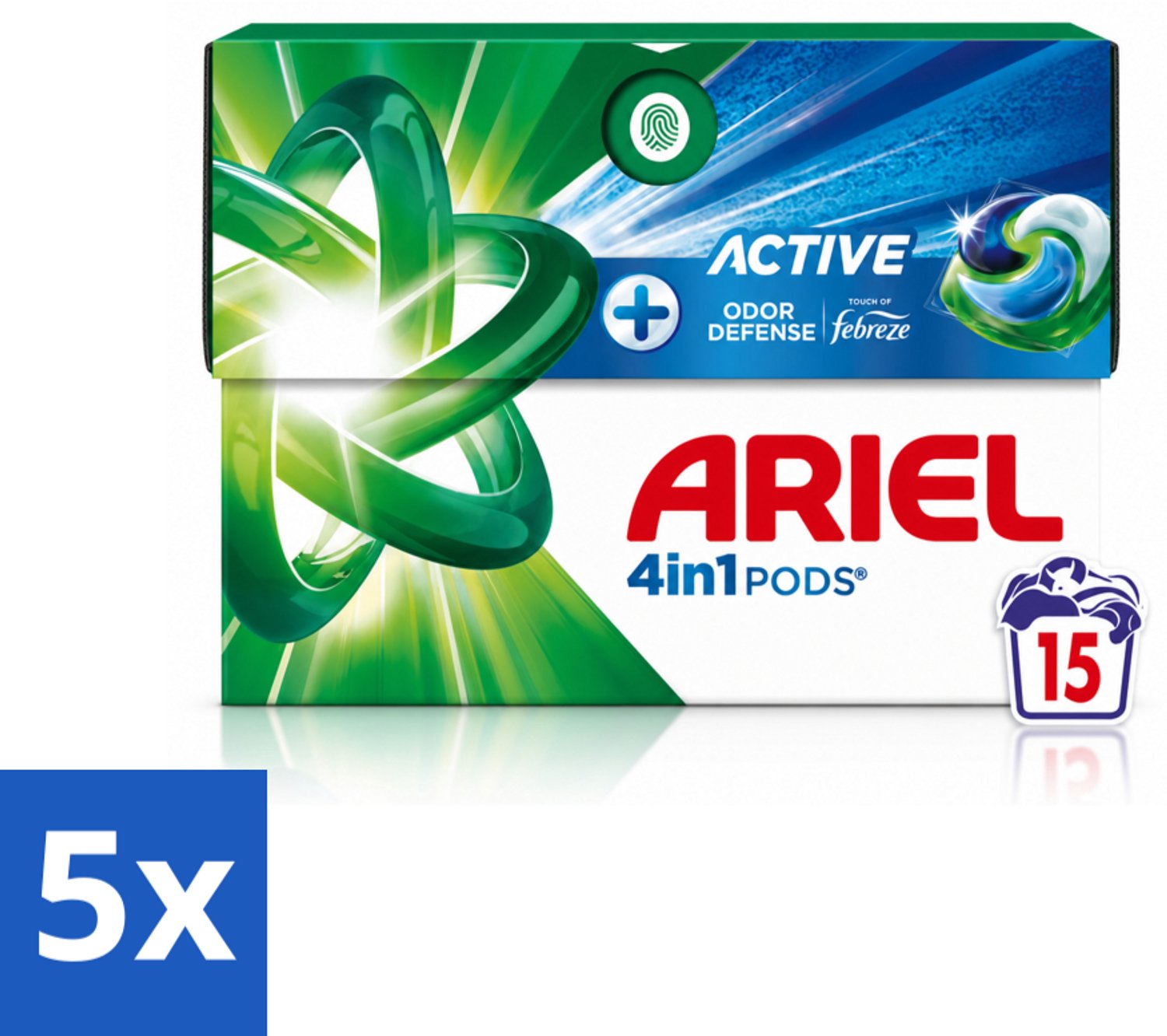 5 x Ariel - 4in1 Wasmiddel Pods - Actieve Geurbestrijding - 15 Pods - Voordeelverpakking - 5 stuks
