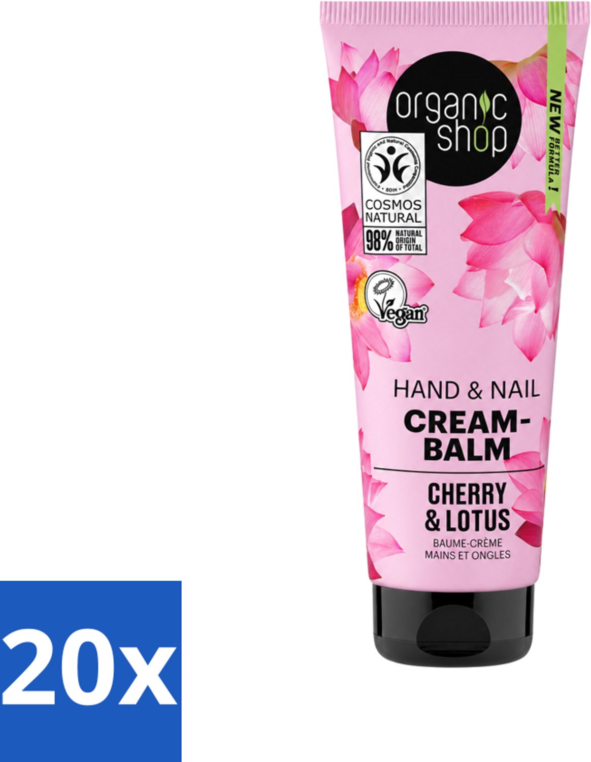 20 x Organic Shop - Hand & Nail Cream - Cherry & Lotus - Verzorgend en Hydraterend - 75 ml - Voordeelverpakking - 20 stuks