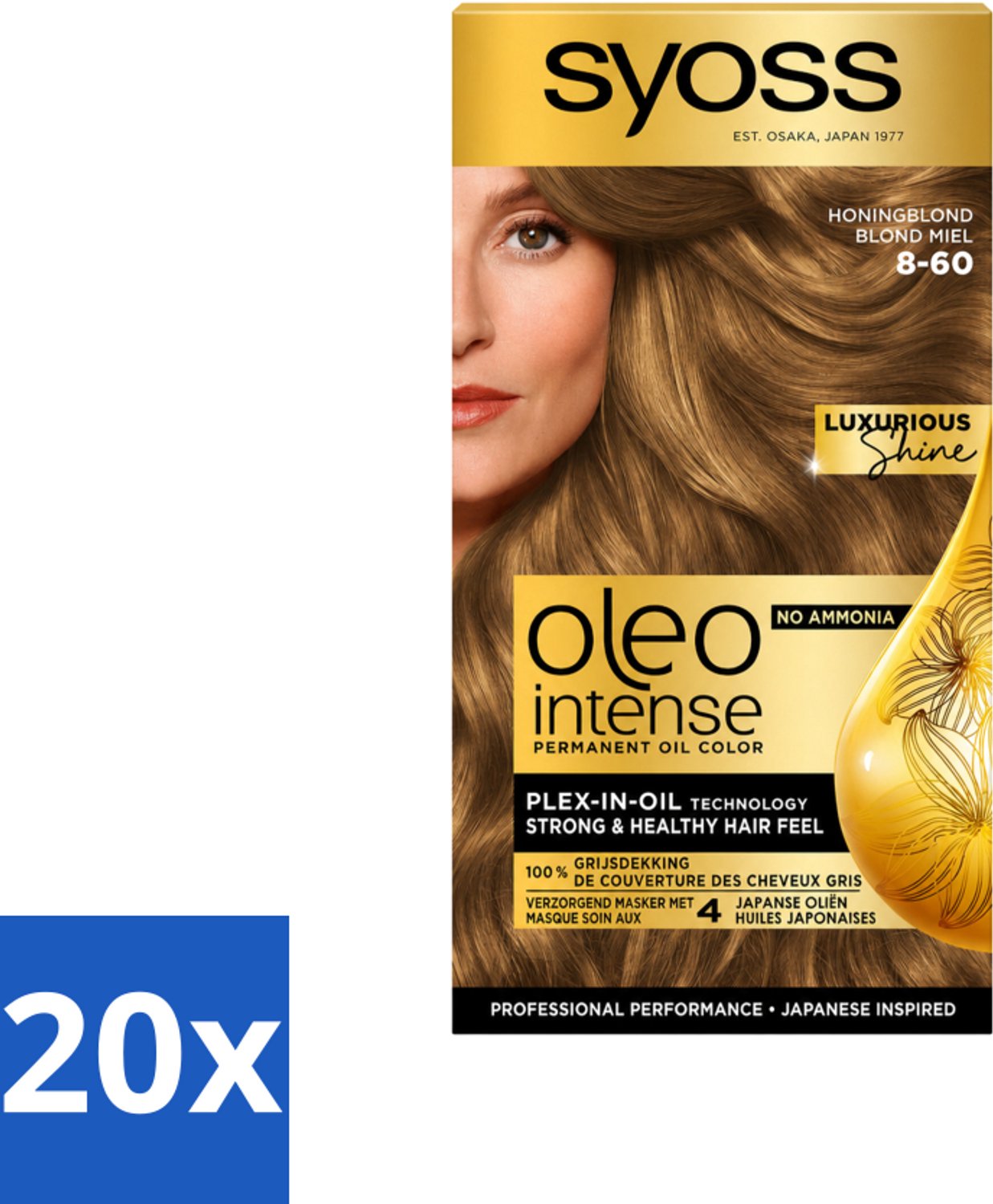 20 x SYOSS - Oleo Intense 8-60 Honing Blond - Haarverf - Zonder Ammoniak - Grijsdekking - Langdurige Kleur - Voordeelverpakking - 20 stuks