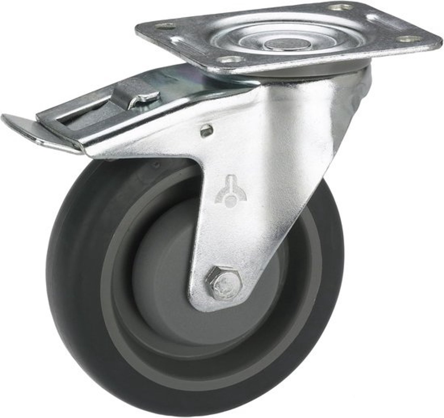 Transportwiel - met rem - Zwenkwiel - met montageplaat - Voor het verplaatsen van meubels - met kogellager - 100 x 32 mm - zilver