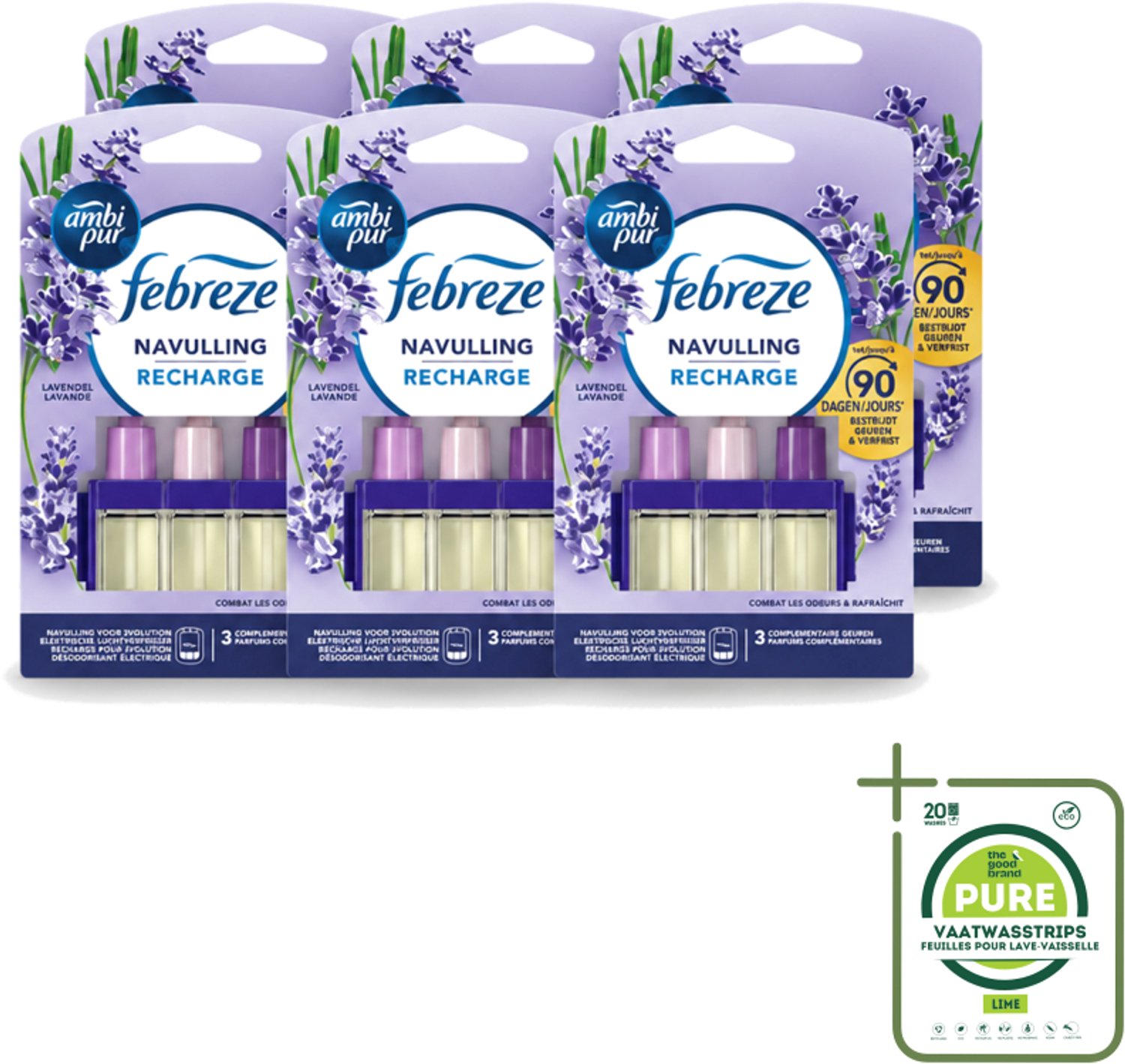 6 x Ambi Pur - 3Volution - Navulling - Lavendel - 20 ml - Grootverpakking - Vaatwasstrips - Geurverspreider - Lavendel - Frisheid - Geurblindheid - Nare Geuren