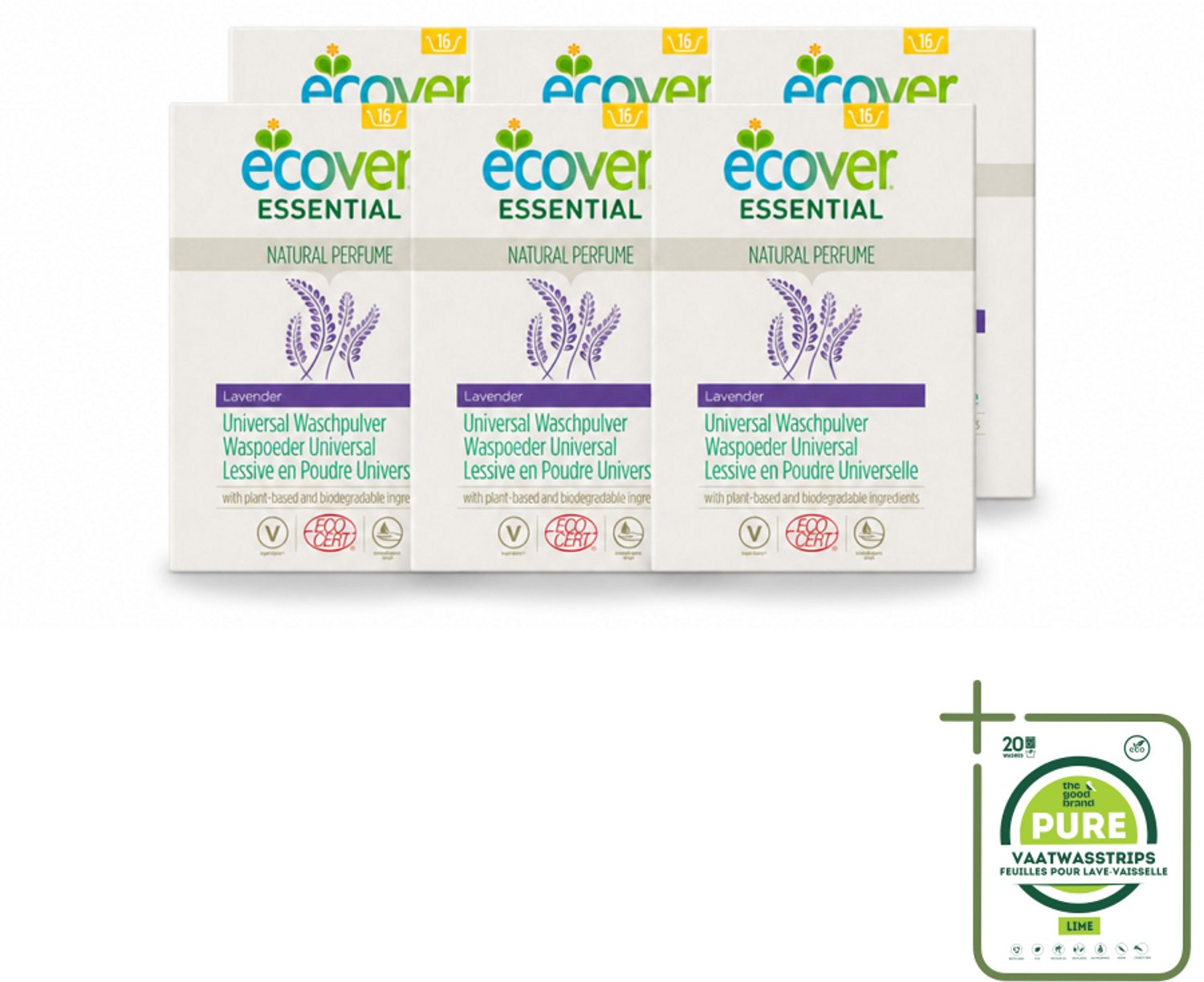 6 x Ecover - Waspoeder Essential - Universal - 1,2 kg - Grootverpakking - Vaatwasstrips - Waspoeder - Witte Was - Stralend Wit - Plantaardig Waspoeder - Biologisch Afbreekbaar