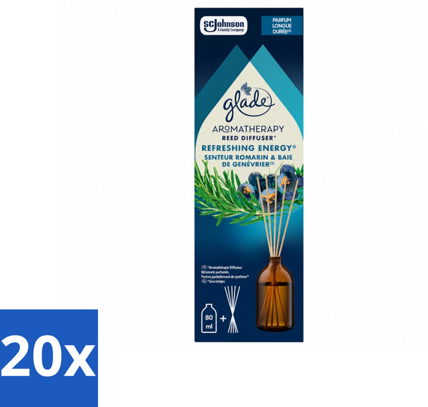 20 x Glade - Geurstokjes Verfrissende Energie - Aromatherapie Geurverspreiding - 80 ml - Voordeelverpakking - 20 stuks