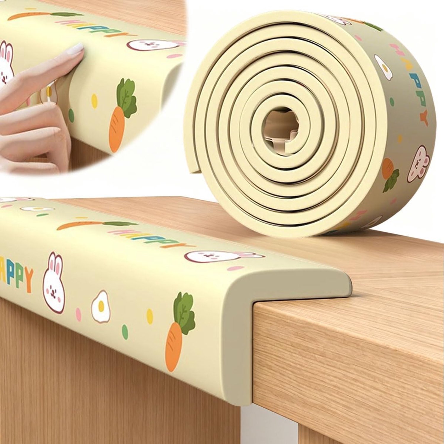 Randbescherming voor baby's, schuimrubber, tafelrandbescherming, hoeken, zelfklevend, voor kinderen, bed, vensterbank en bureau, meubels (Beige-2, 2M X 8CM)
