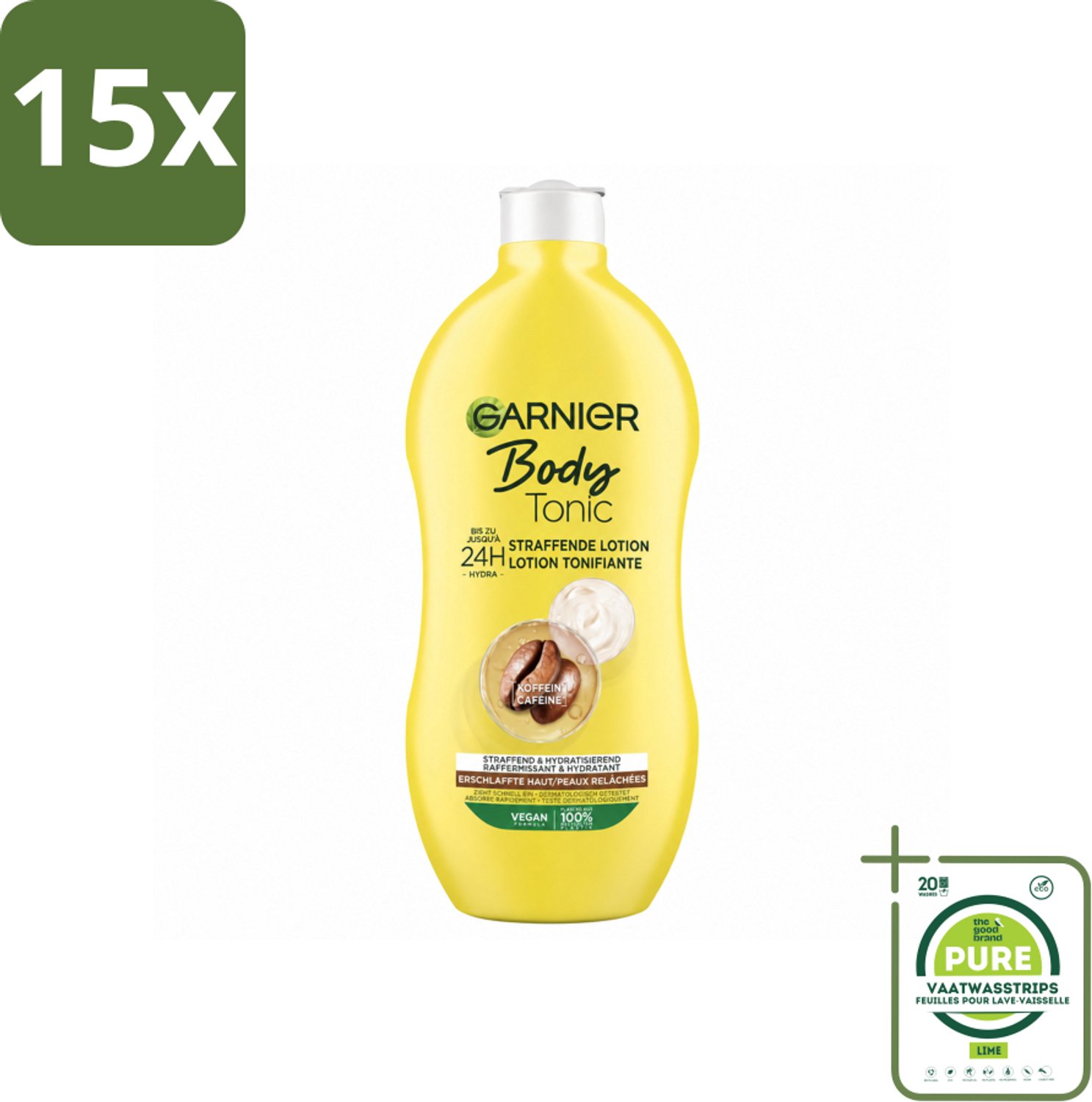 15 x Garnier - Body - Bodylotion - Tonic - Verstevigend & Hydraterend - 400 ml - Grootverpakking - Vaatwasstrips - Bodylotion - Hydratatie - Huidverzorging - Strakke Huid - Elastische Huid