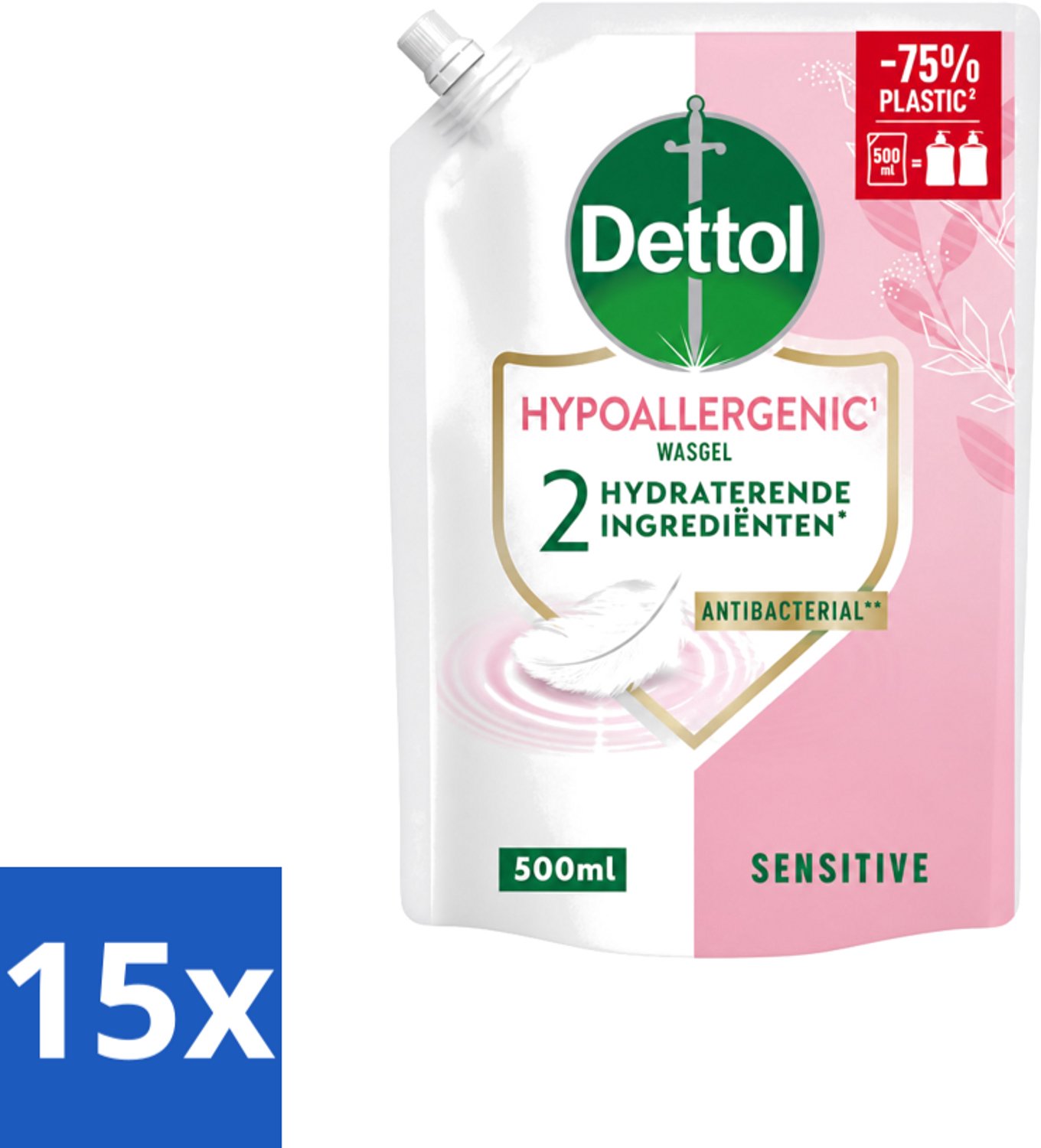 15 x Dettol - Handzeep Navulling - Hypoallergenic - Sensitive - 500 ml - Voordeelverpakking - 15 stuks